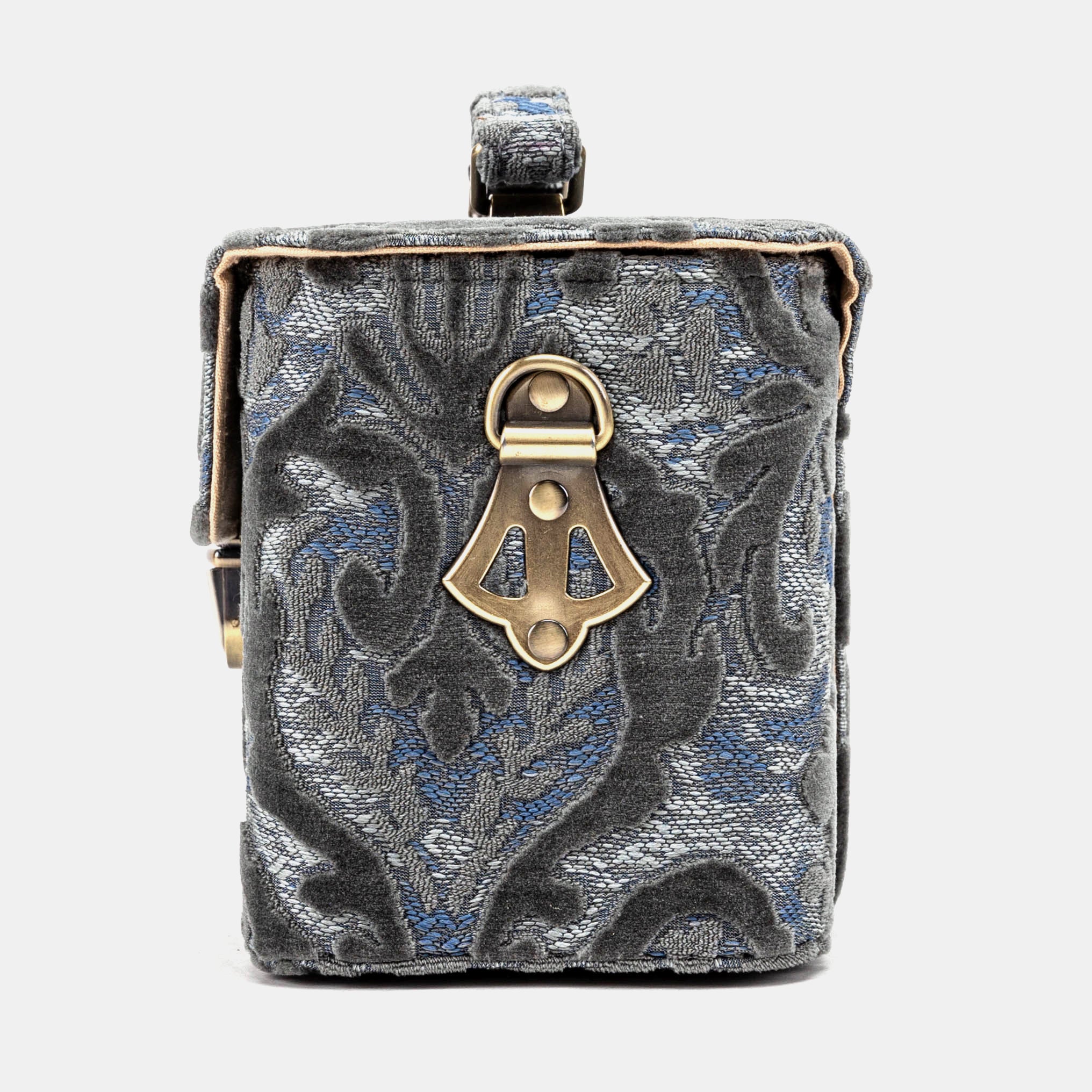 Burnout Velvet Steel Blue Clara Medium Train Case Purse