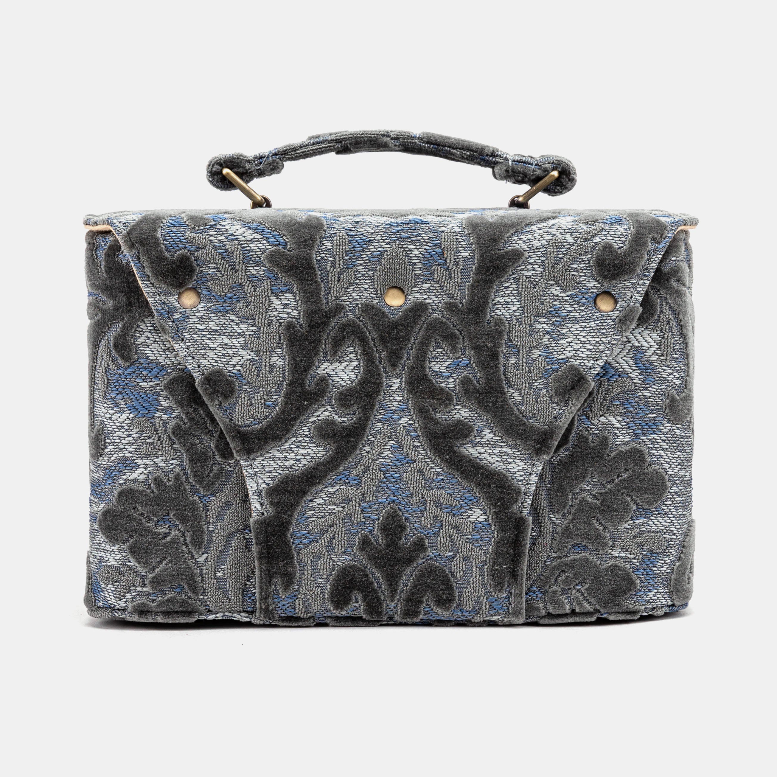 Burnout Velvet Steel Blue Clara Medium Train Case Purse