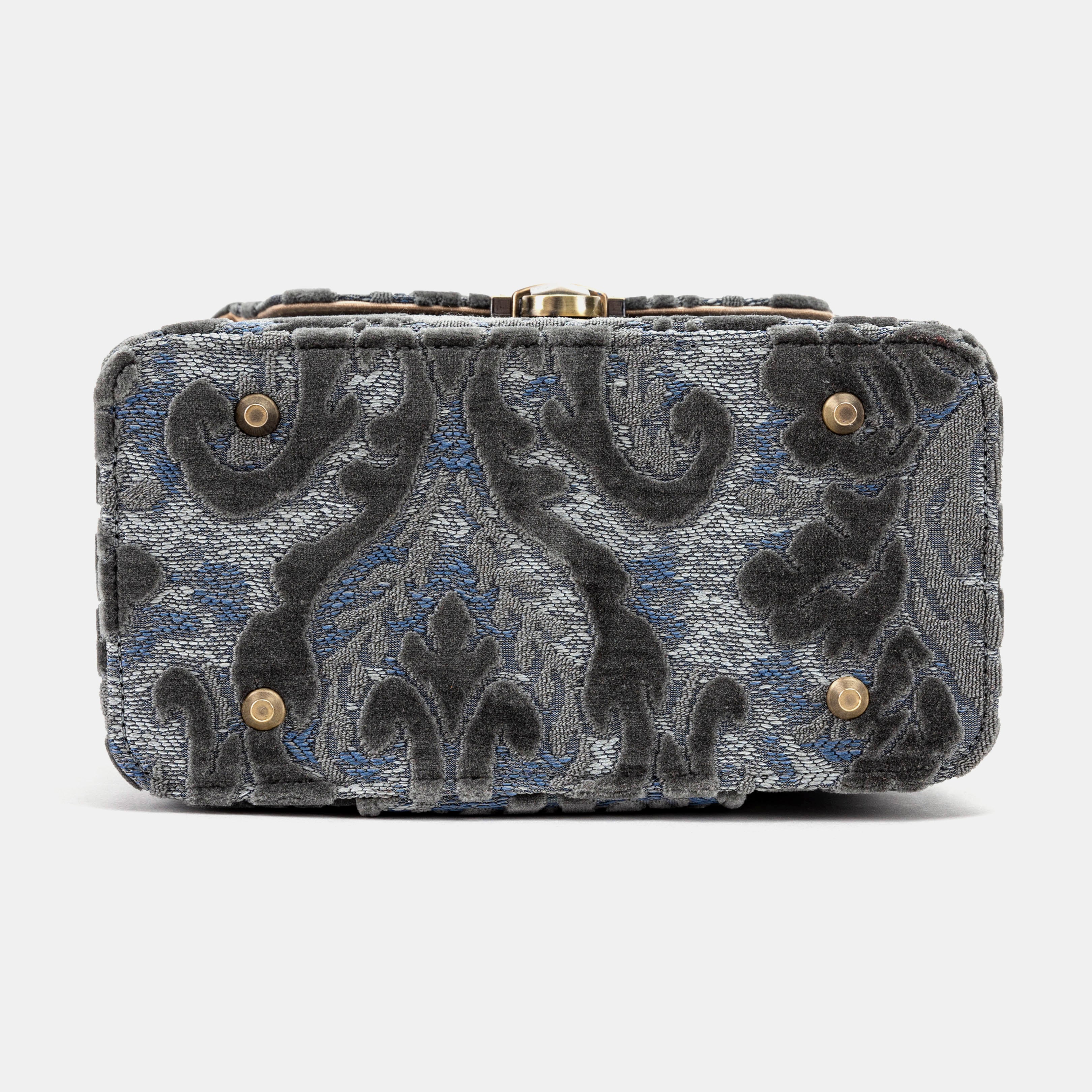 Burnout Velvet Steel Blue Clara Medium Train Case Purse