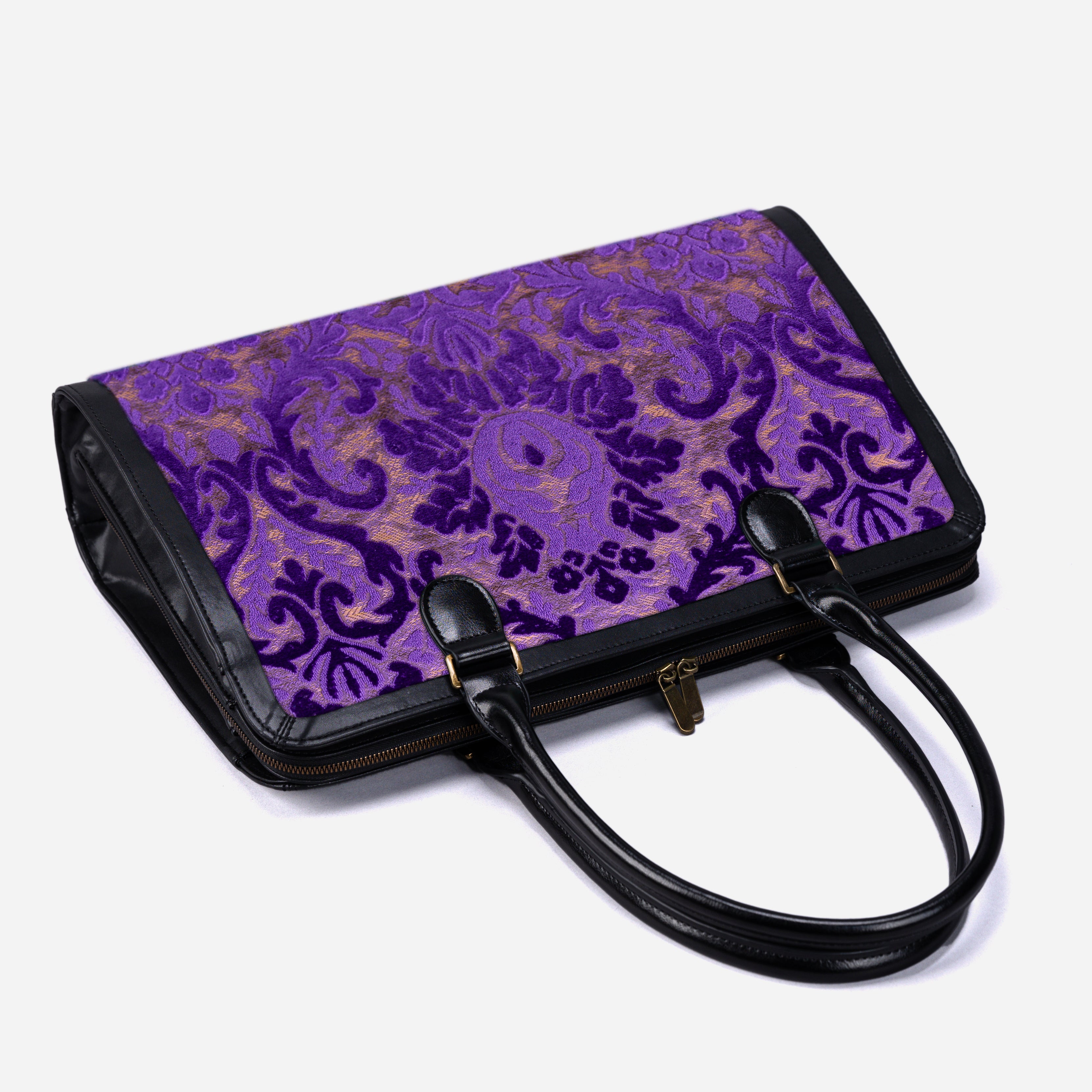 Burnout Velvet Purple Business Tote lay flat