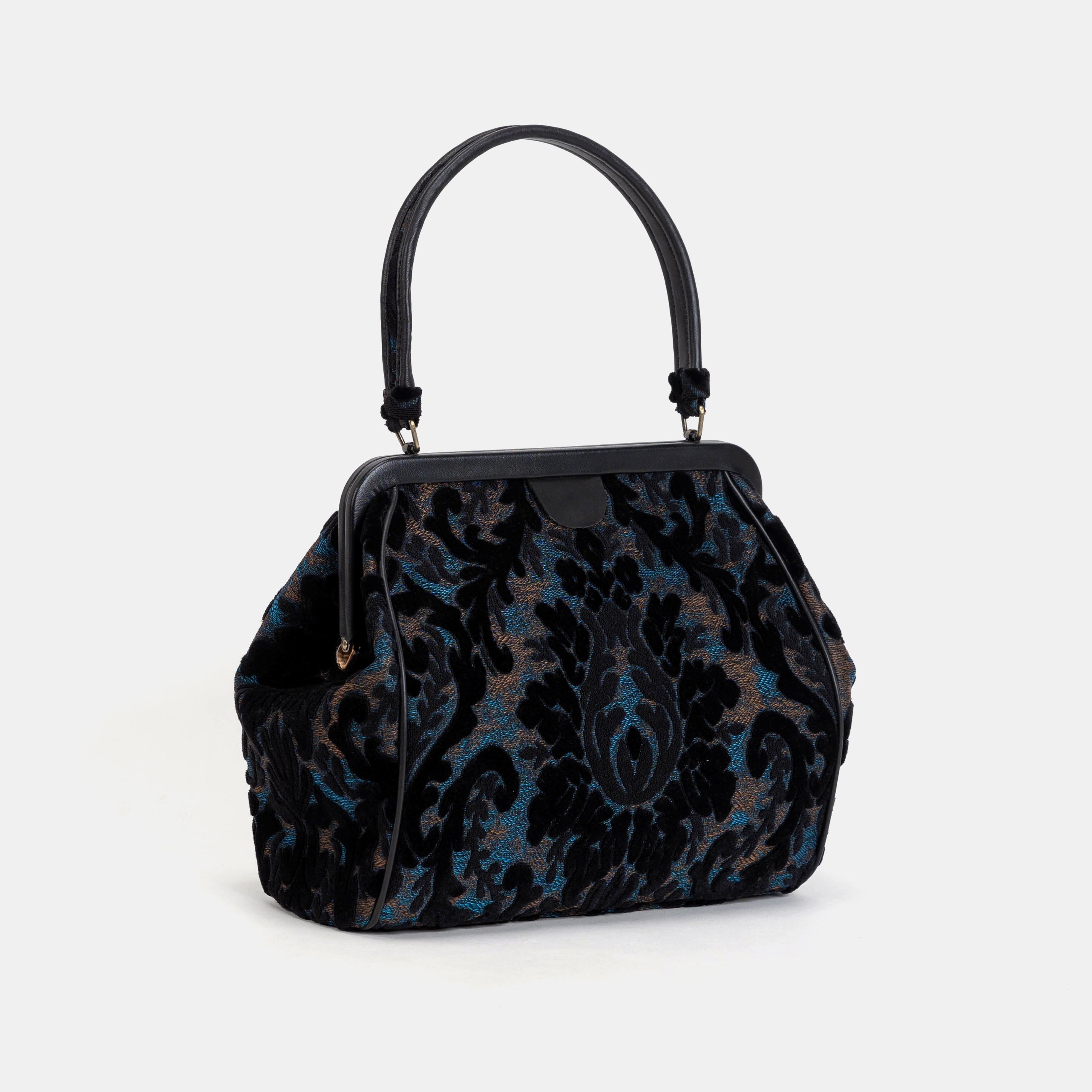 Burnout Velvet Black Alma Shoulder Bag Carpet Bag of America front side