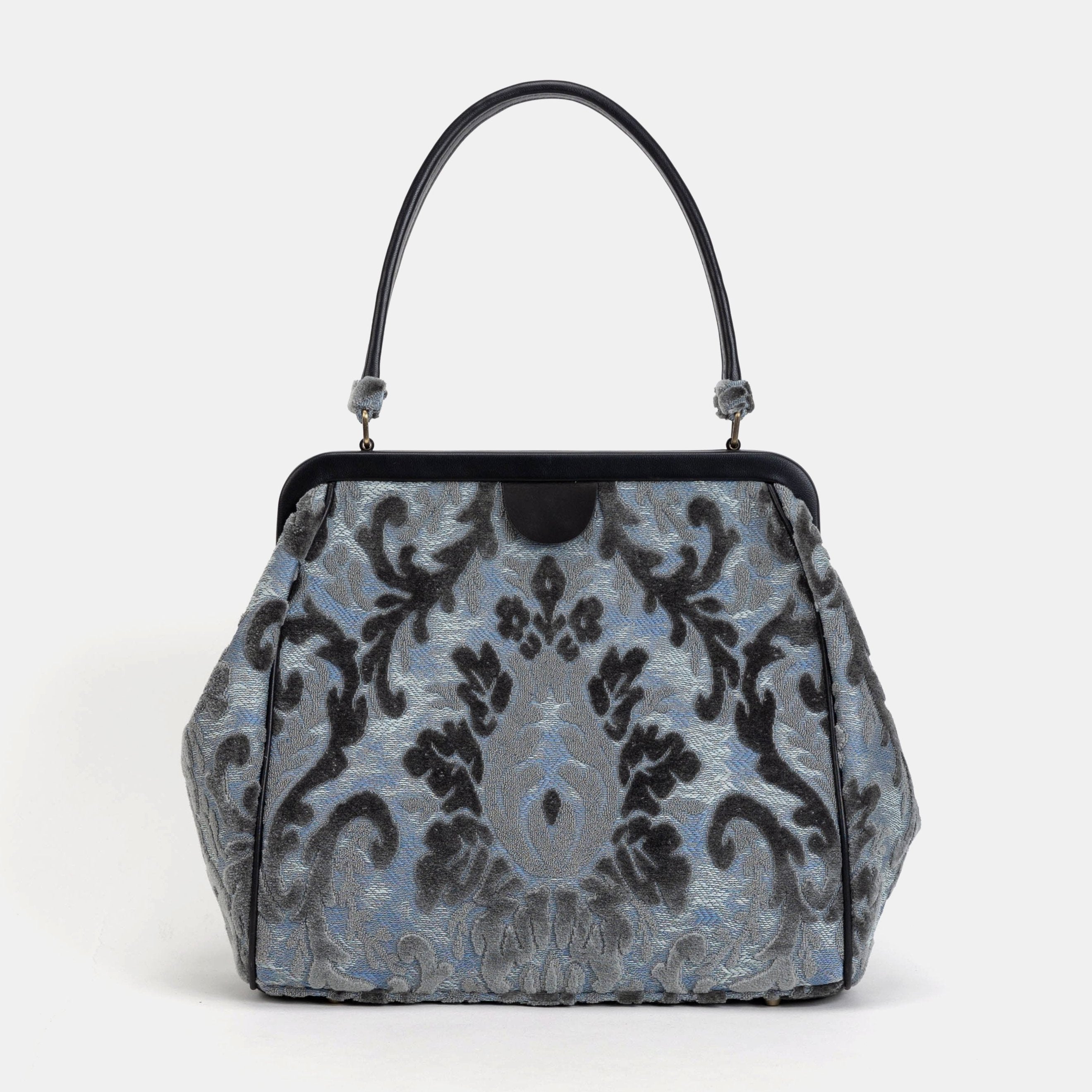 Burnout Velvet Steel Blue Alma Shoulder Bag Carpet Bag of America front