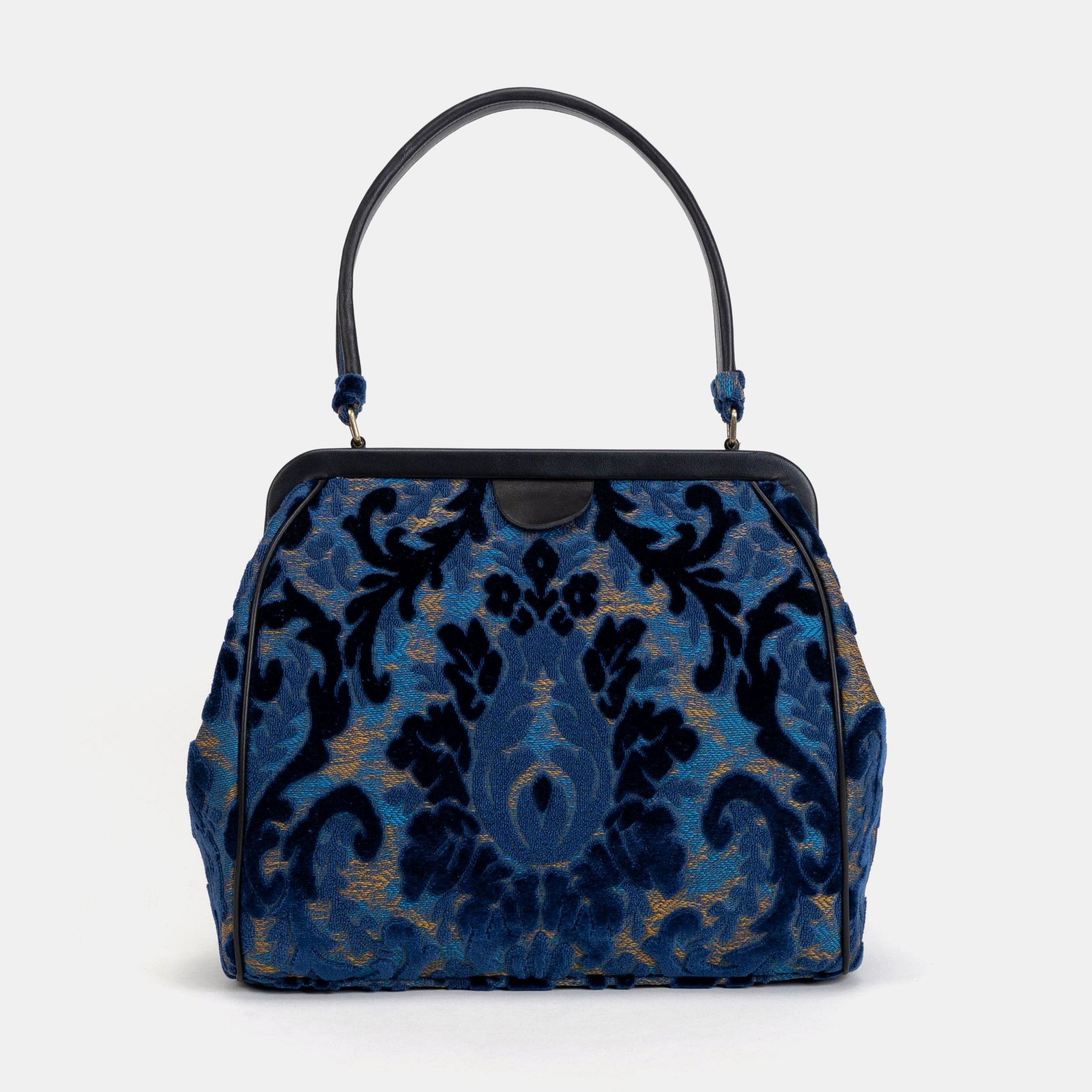 Burnout Velvet Navy Alma Shoulder Bag Carpet Bag of America front