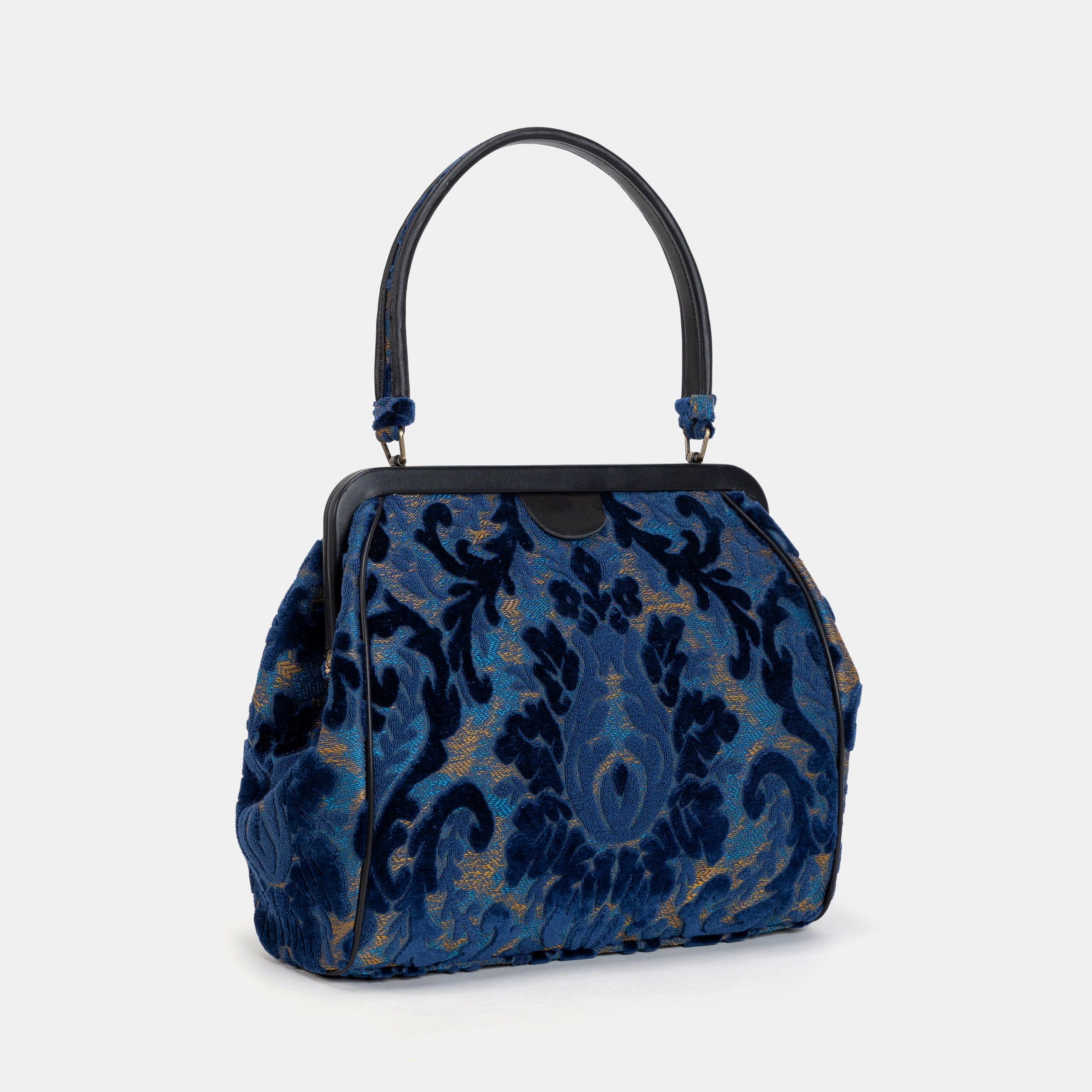 Burnout Velvet Navy Alma Shoulder Bag Carpet Bag of America front  side