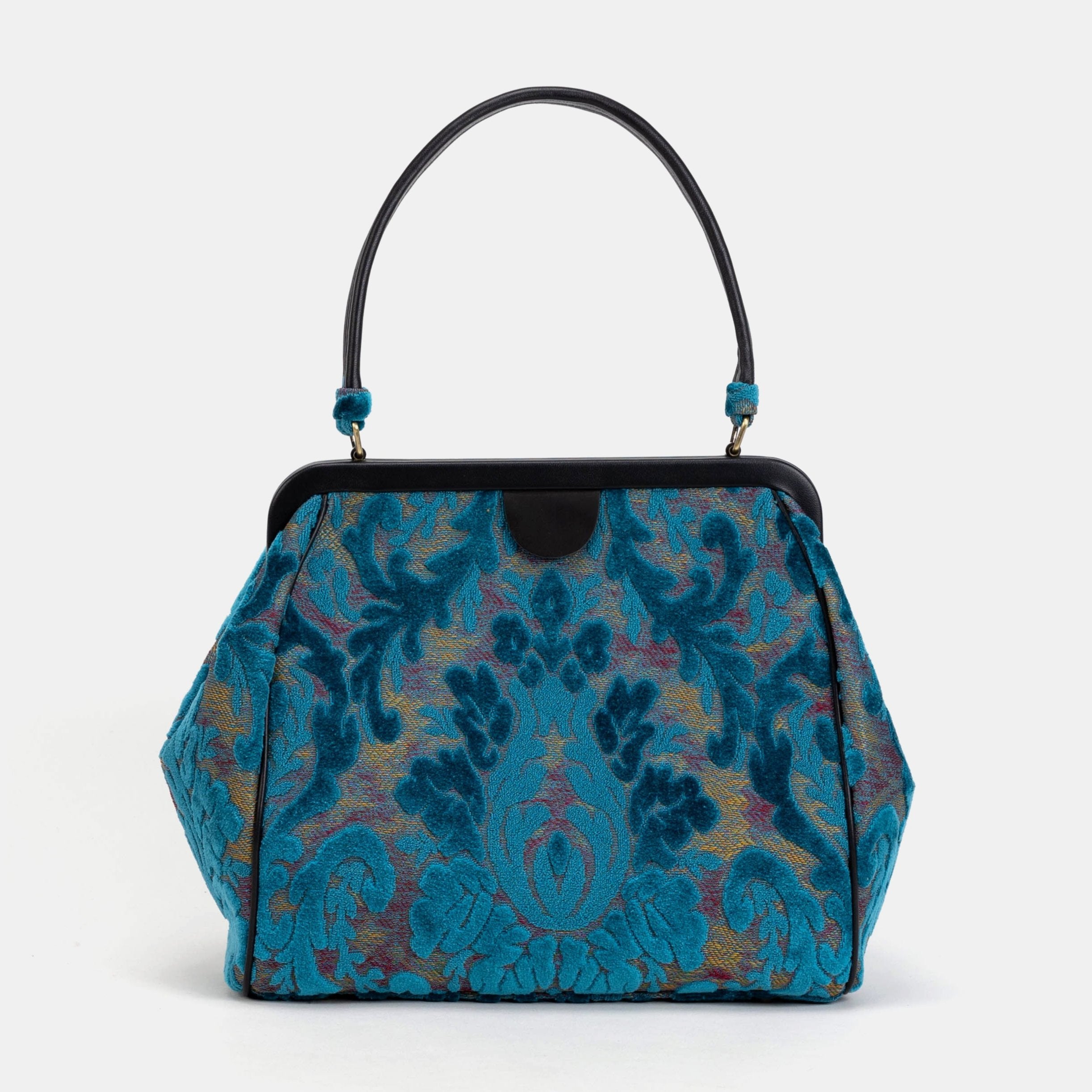 Burnout Velvet Aqua Blue Alma Shoulder Bag Carpet Bag of America front