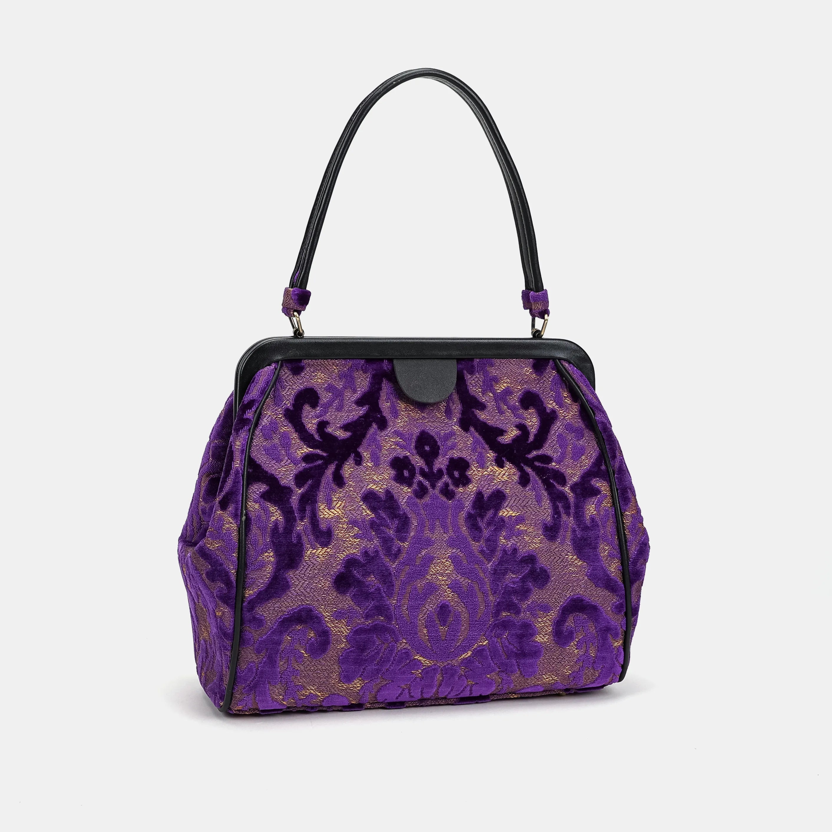 Burnout Velvet Purple Alma Shoulder Bag Carpetbag of America front side