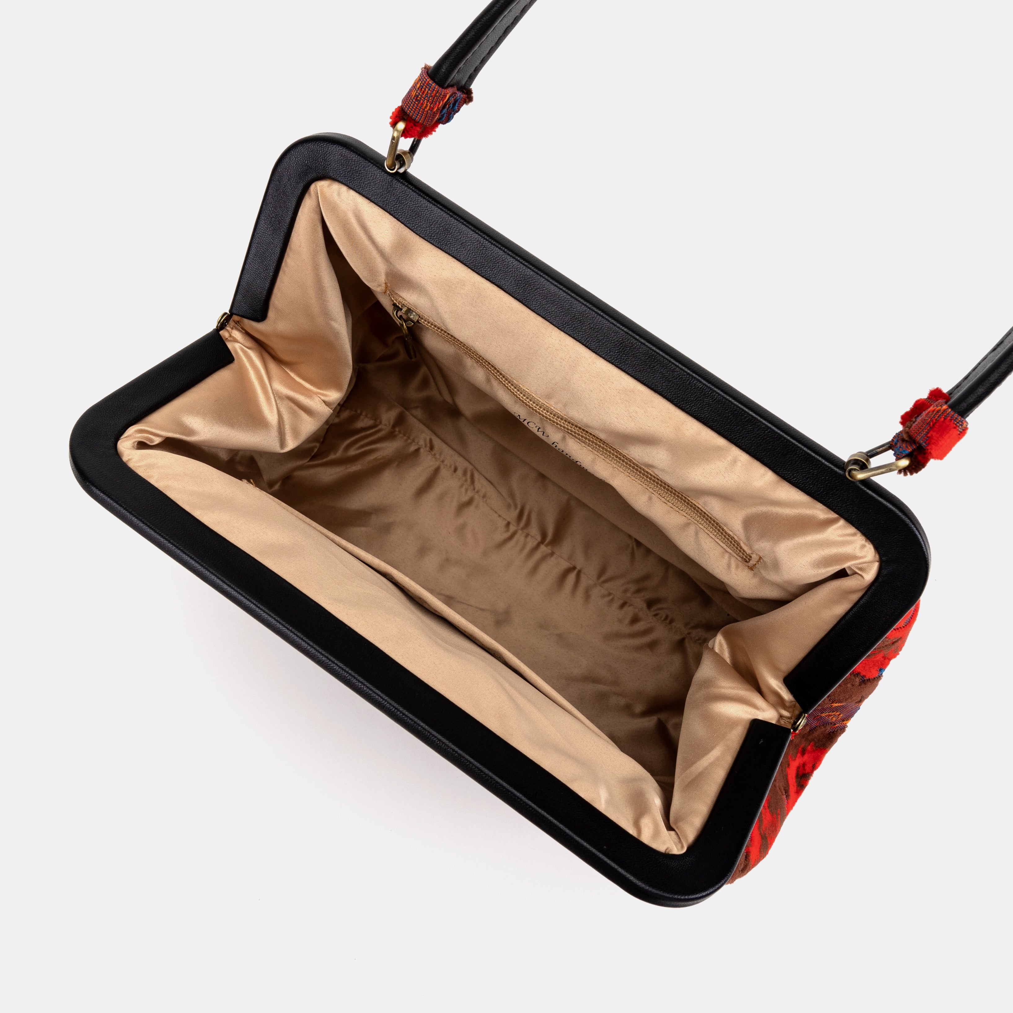 Burnout Velvet Revival Scarlet Alma Shoulder Bag Carpet Bag of America inside