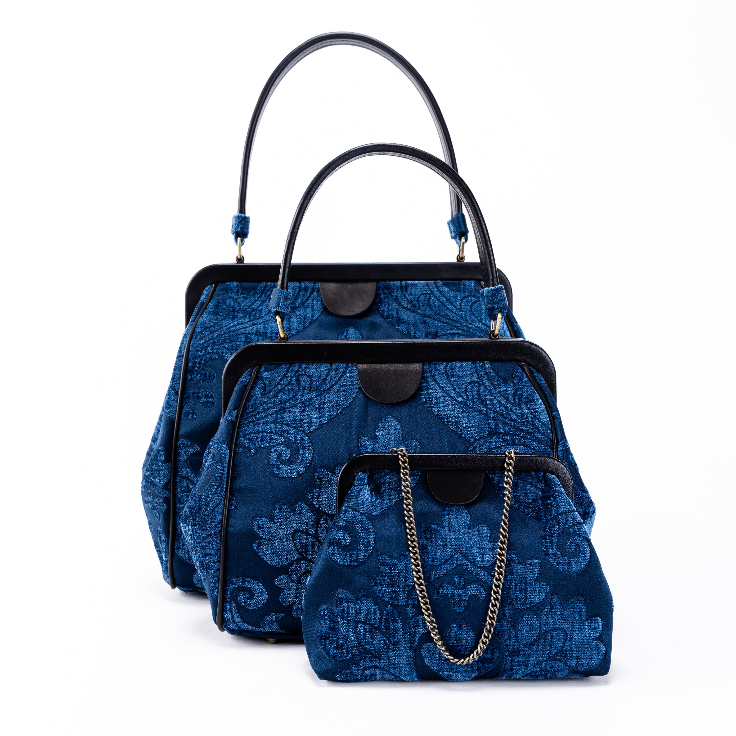 Burnout Velvet Navy Alma Carpet Bag of America