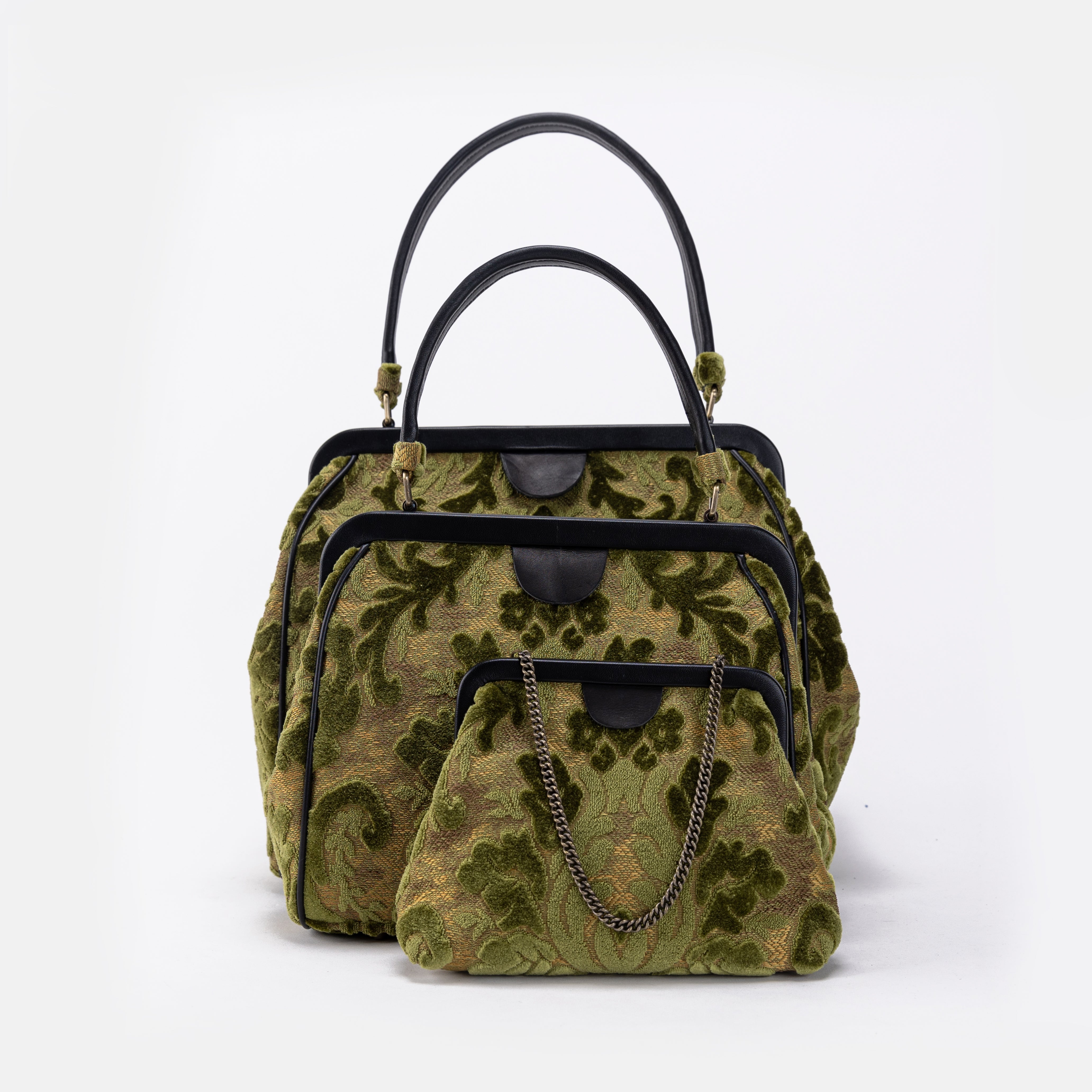 Burnout Velvet Fern Green Alma Satchel Carpet Bag