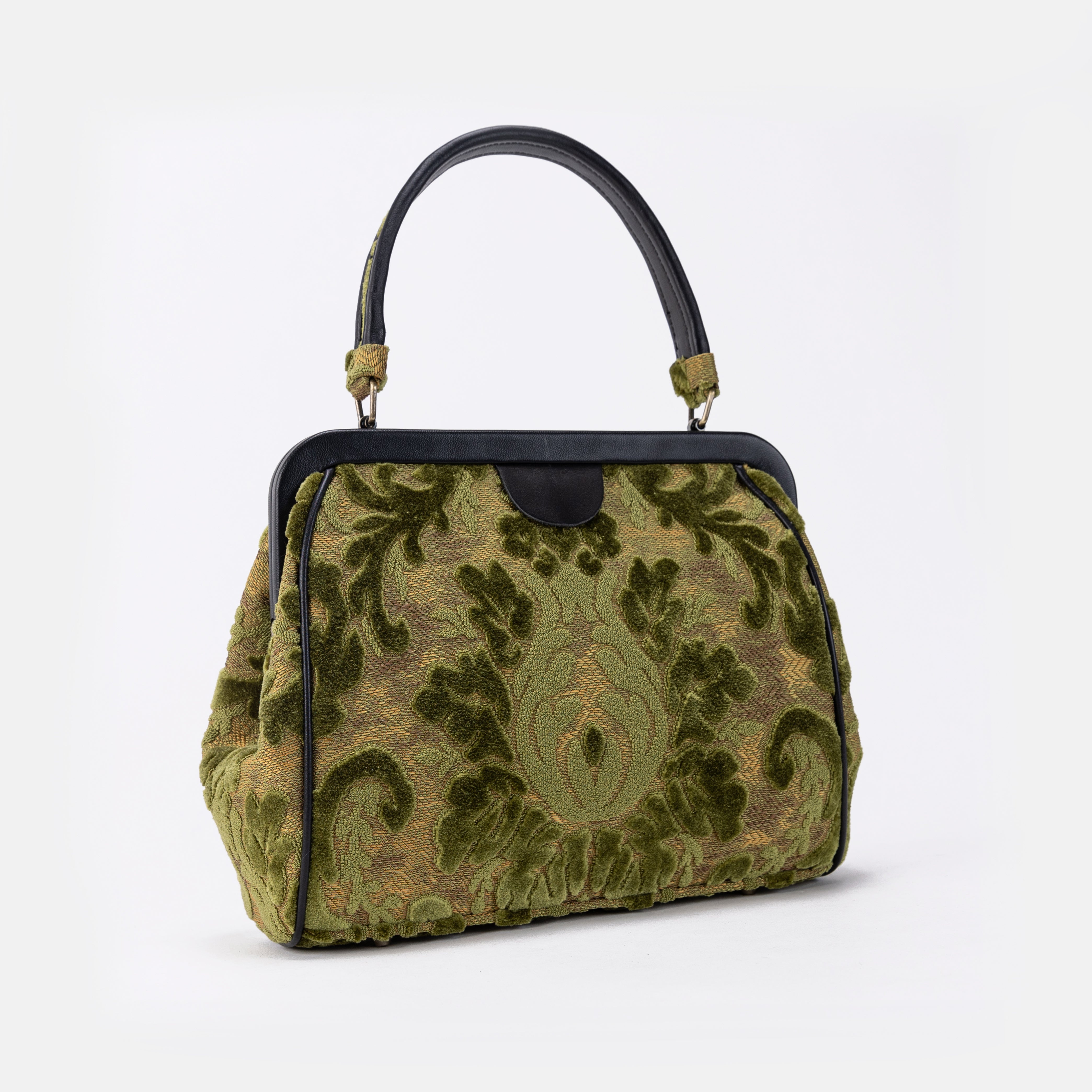 Burnout Velvet Fern Green Alma Satchel Carpet Bag front side
