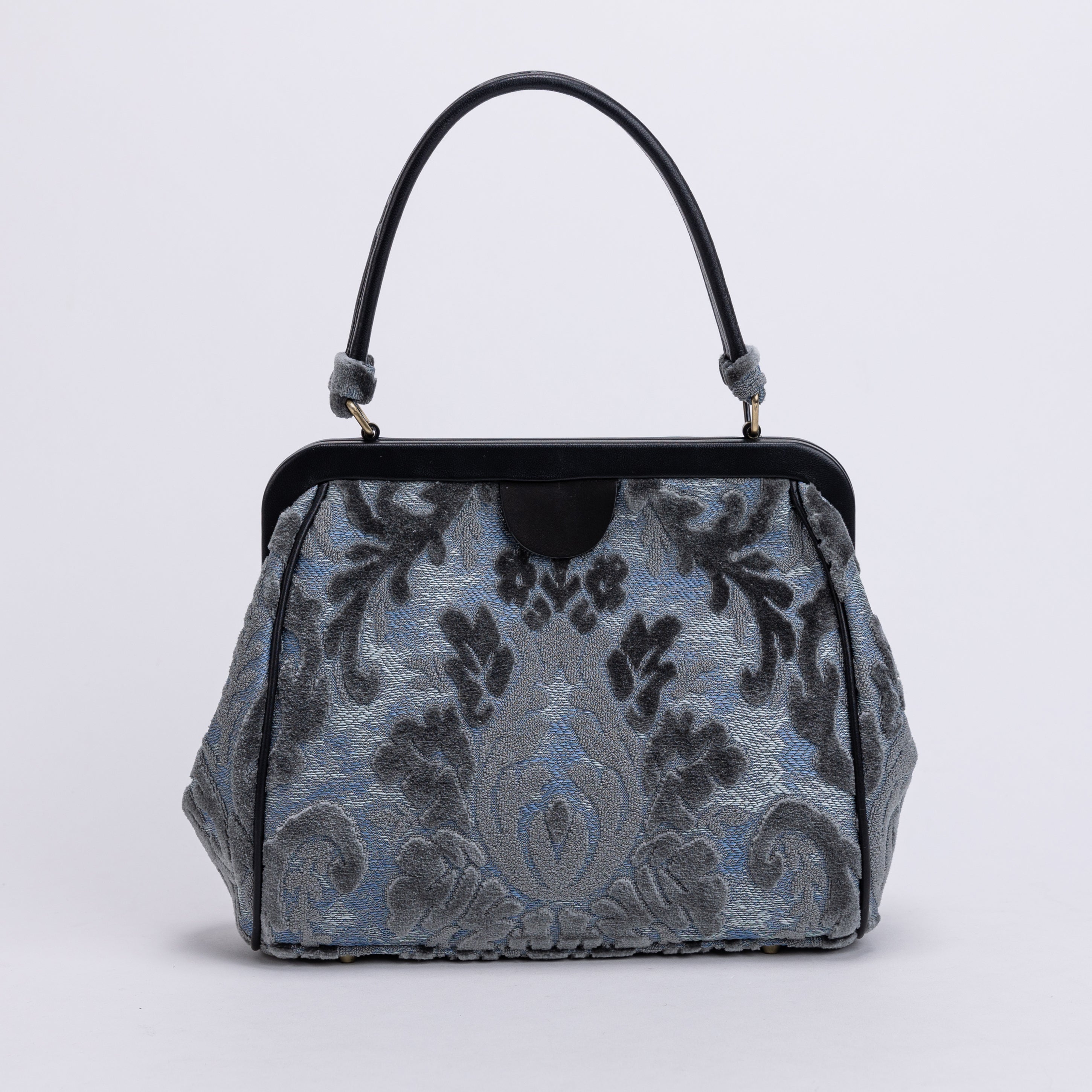 Burnout Velvet Steel Blue Alma Satchel Carpet Bag of America front