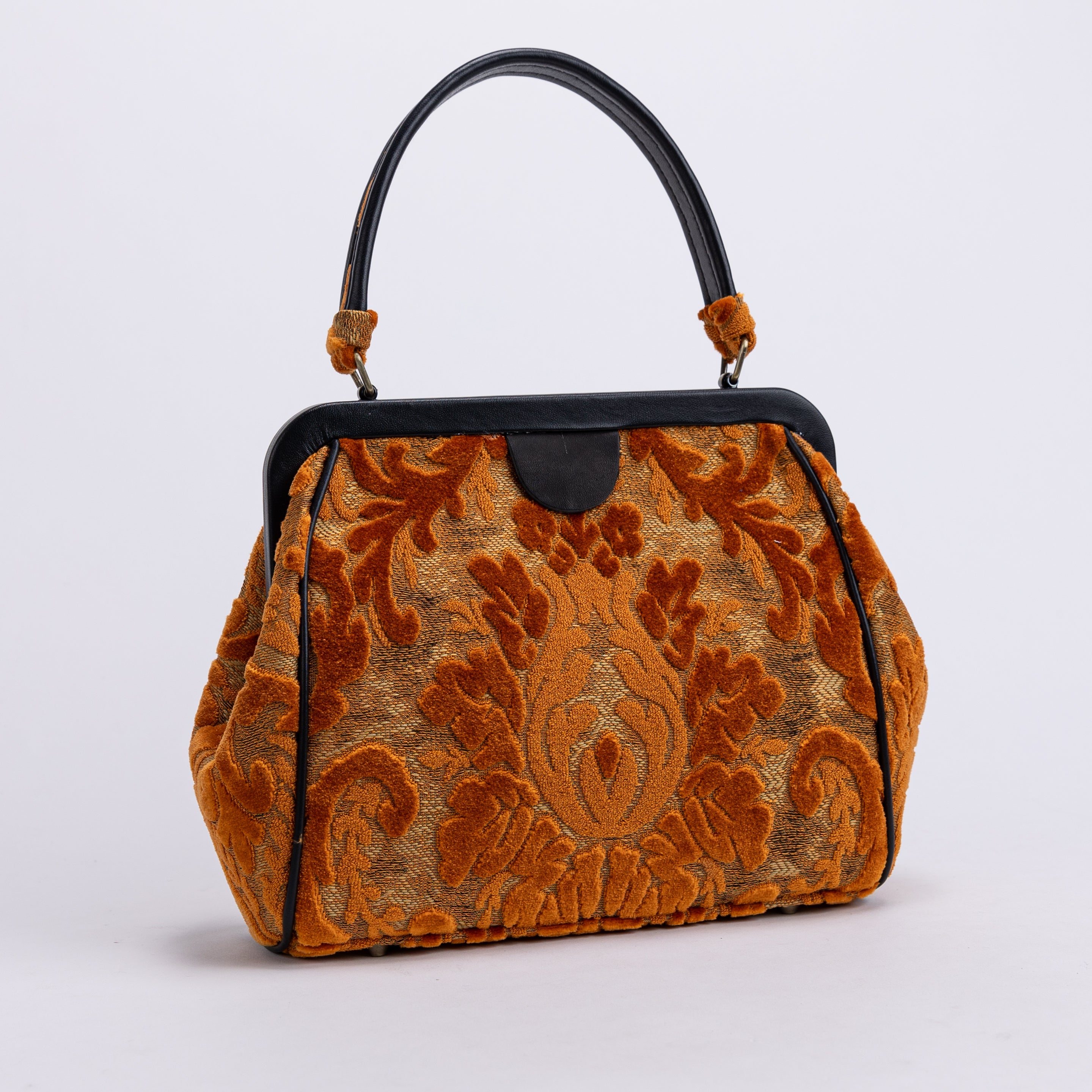 Burnout Velvet Orange Alma Evening Clutch Carpet Bag of America front side