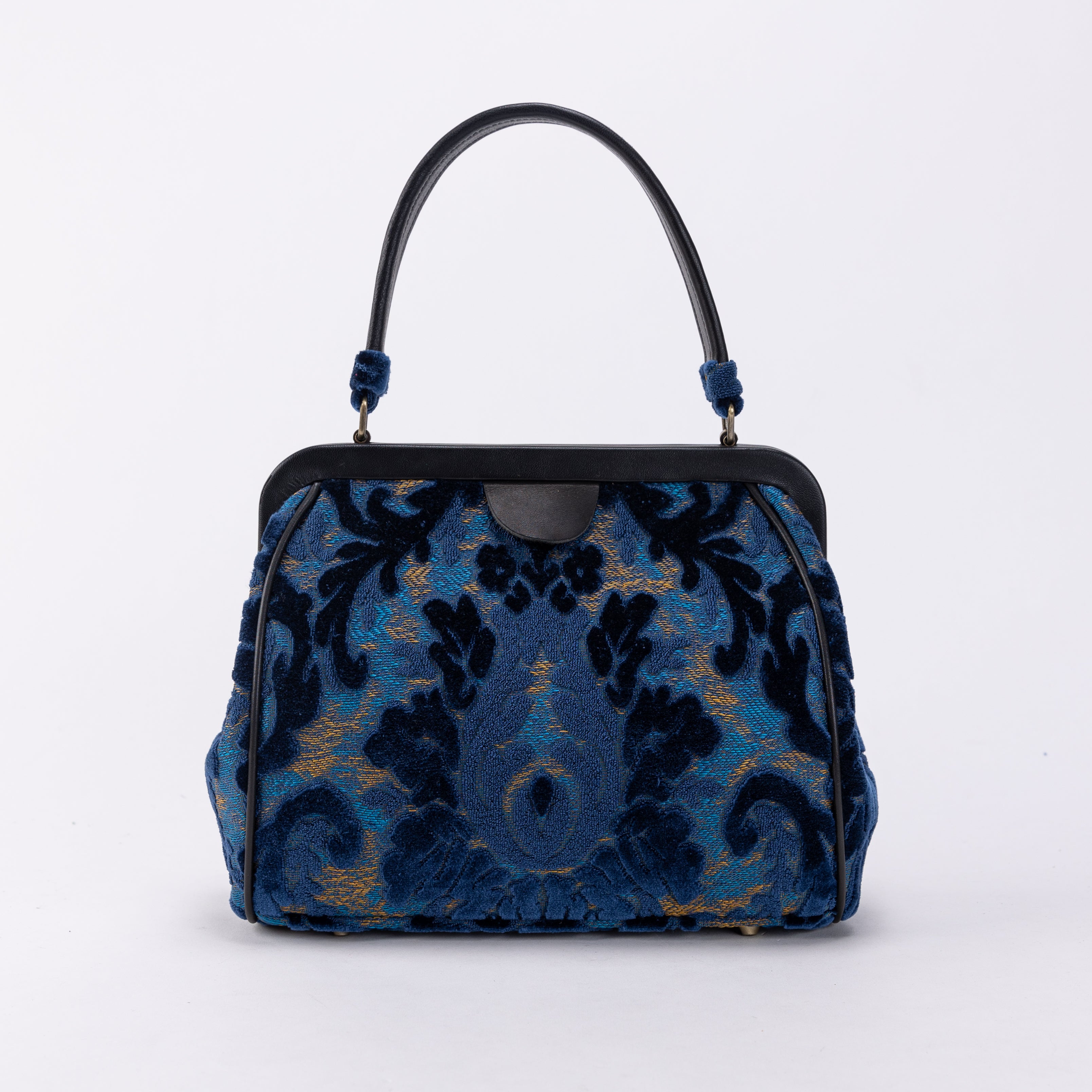 Burnout Velvet Navy Alma Satchel Carpet Bag of America front