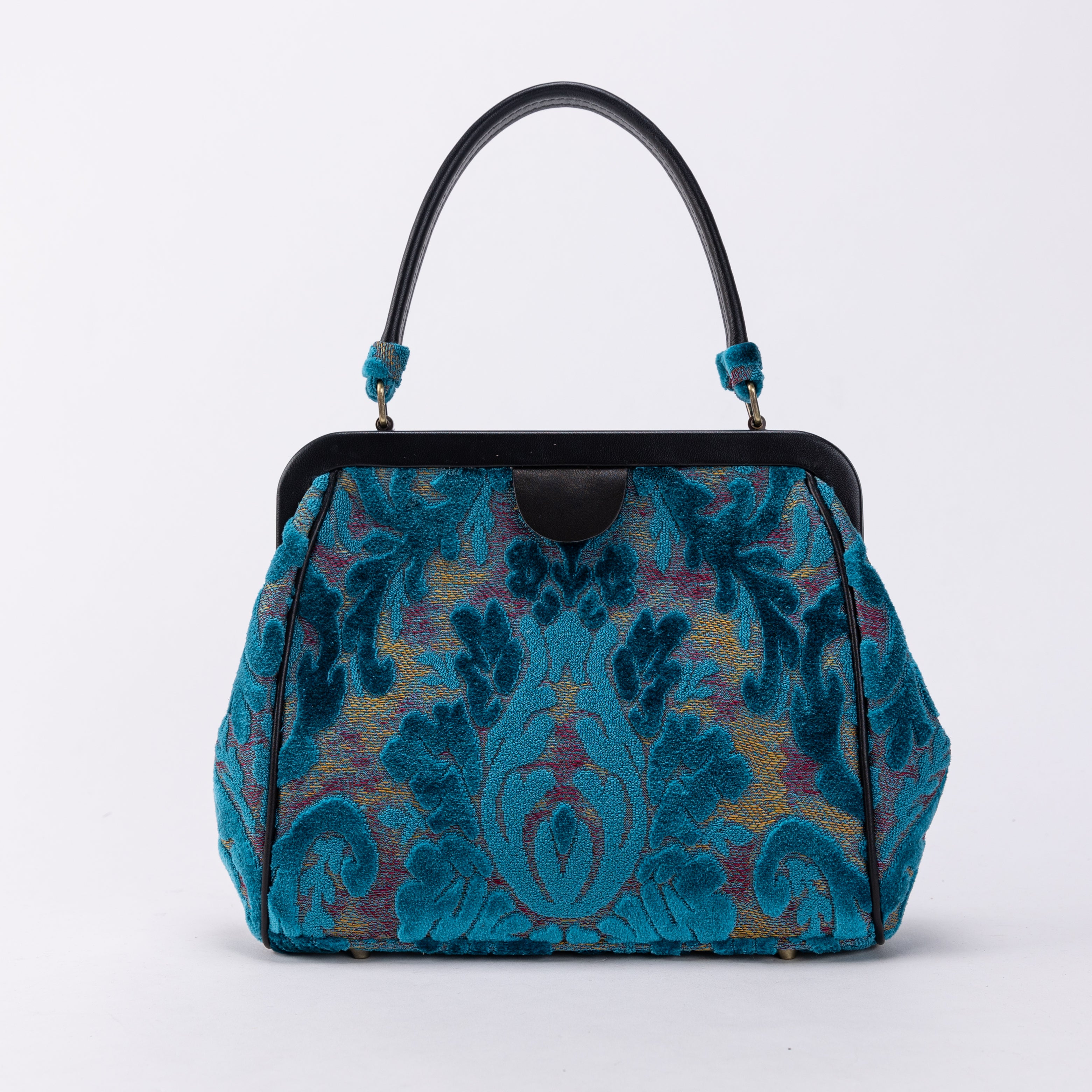 Burnout Velvet Aqua Blue Alma Satchel Carpet Bag of America front