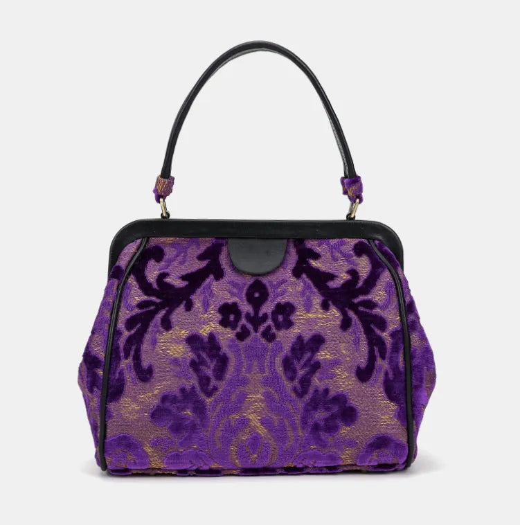 Burnout Velvet Purple Alma Satchel Carpetbag of America main