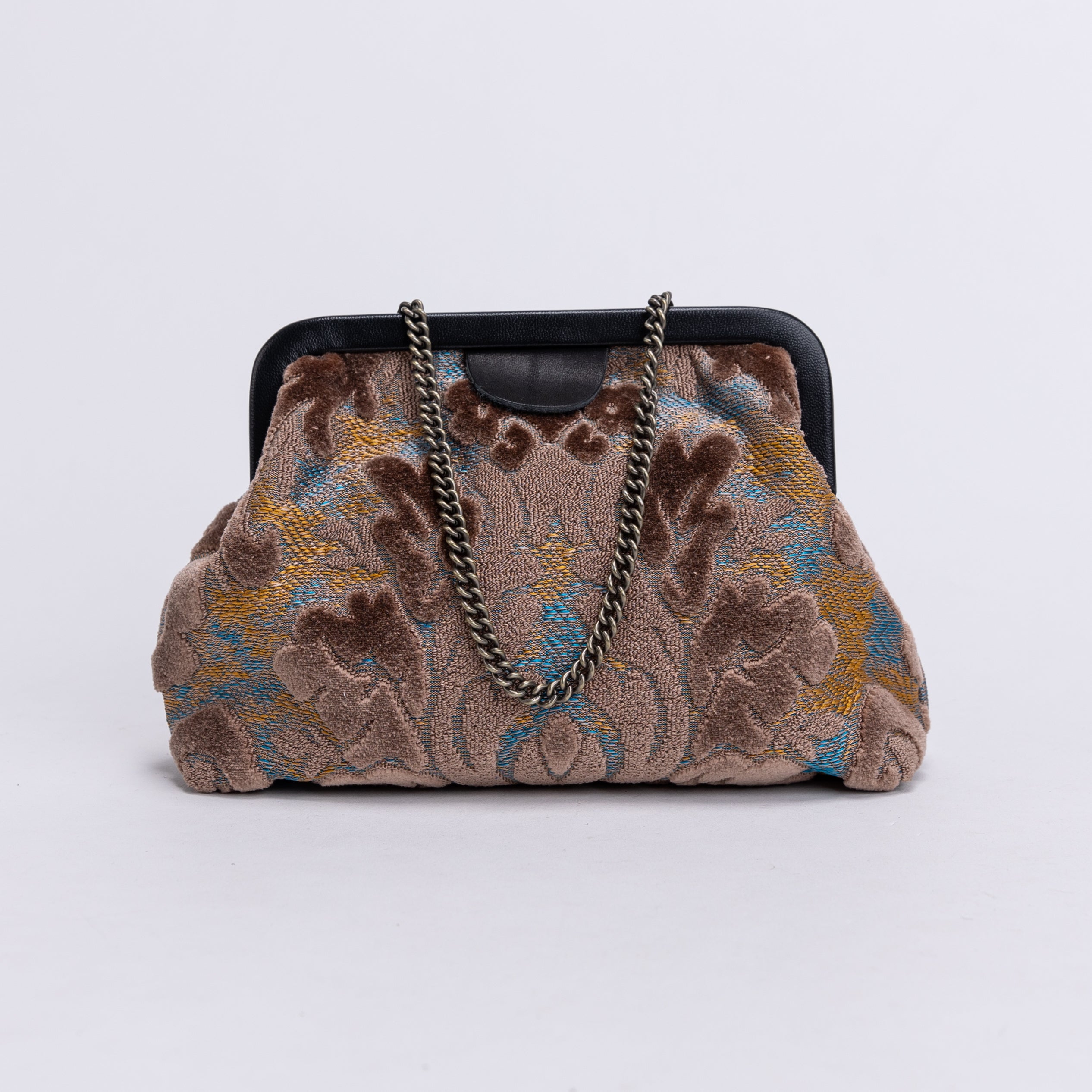 Burnout Velvet Camel Alma Evening Clutch Carpet Bag of America front