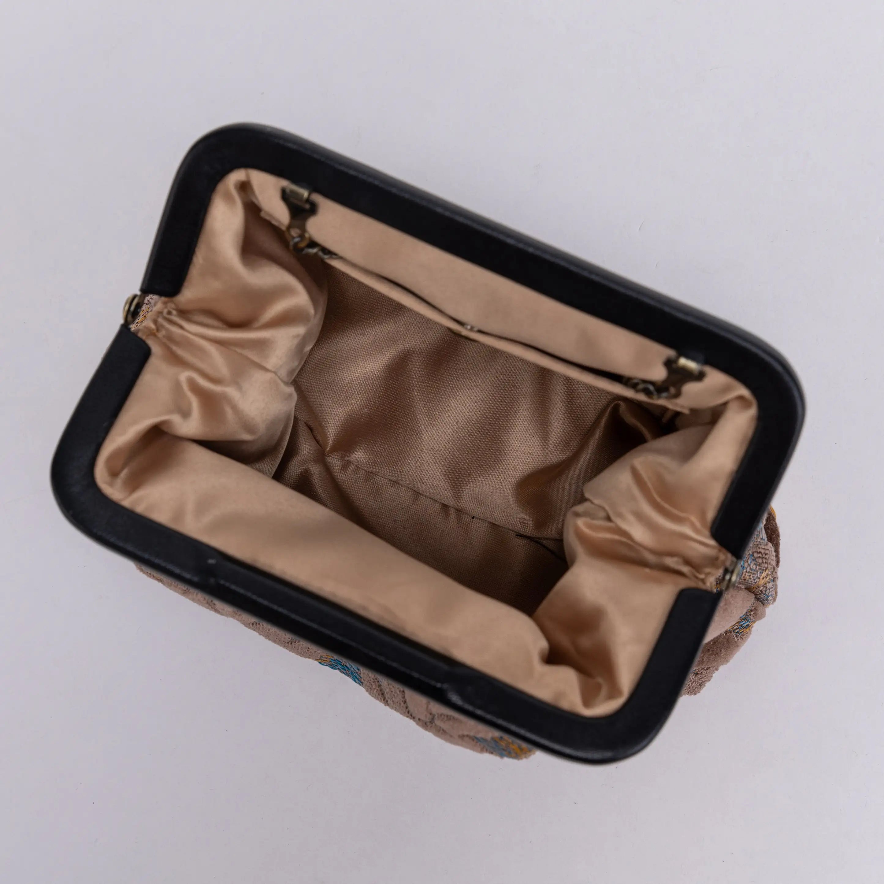 Burnout Velvet Camel Alma Evening Clutch Carpet Bag of America inside