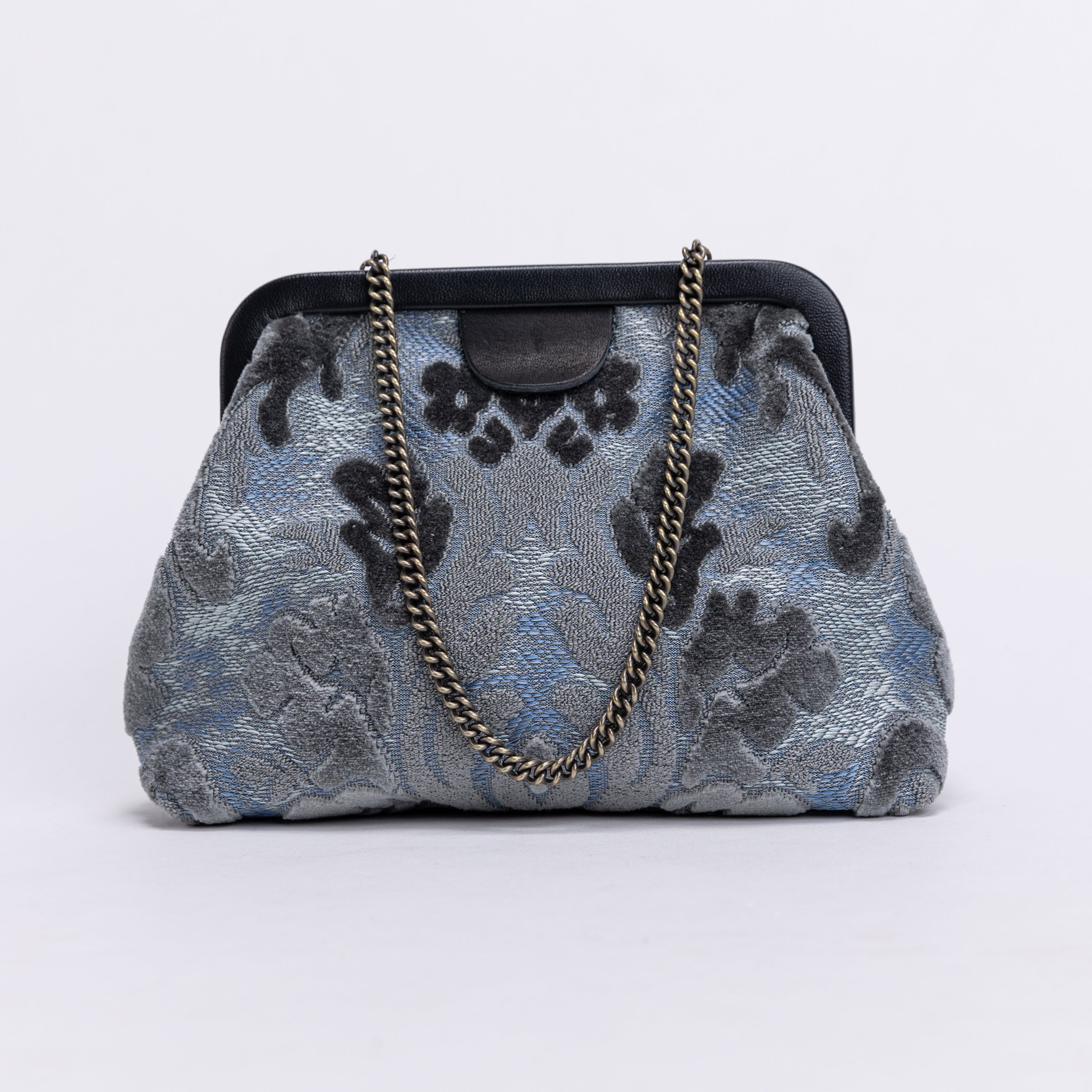 Burnout Velvet Steel Blue Alma Evening Clutch Carpet Bag of America front