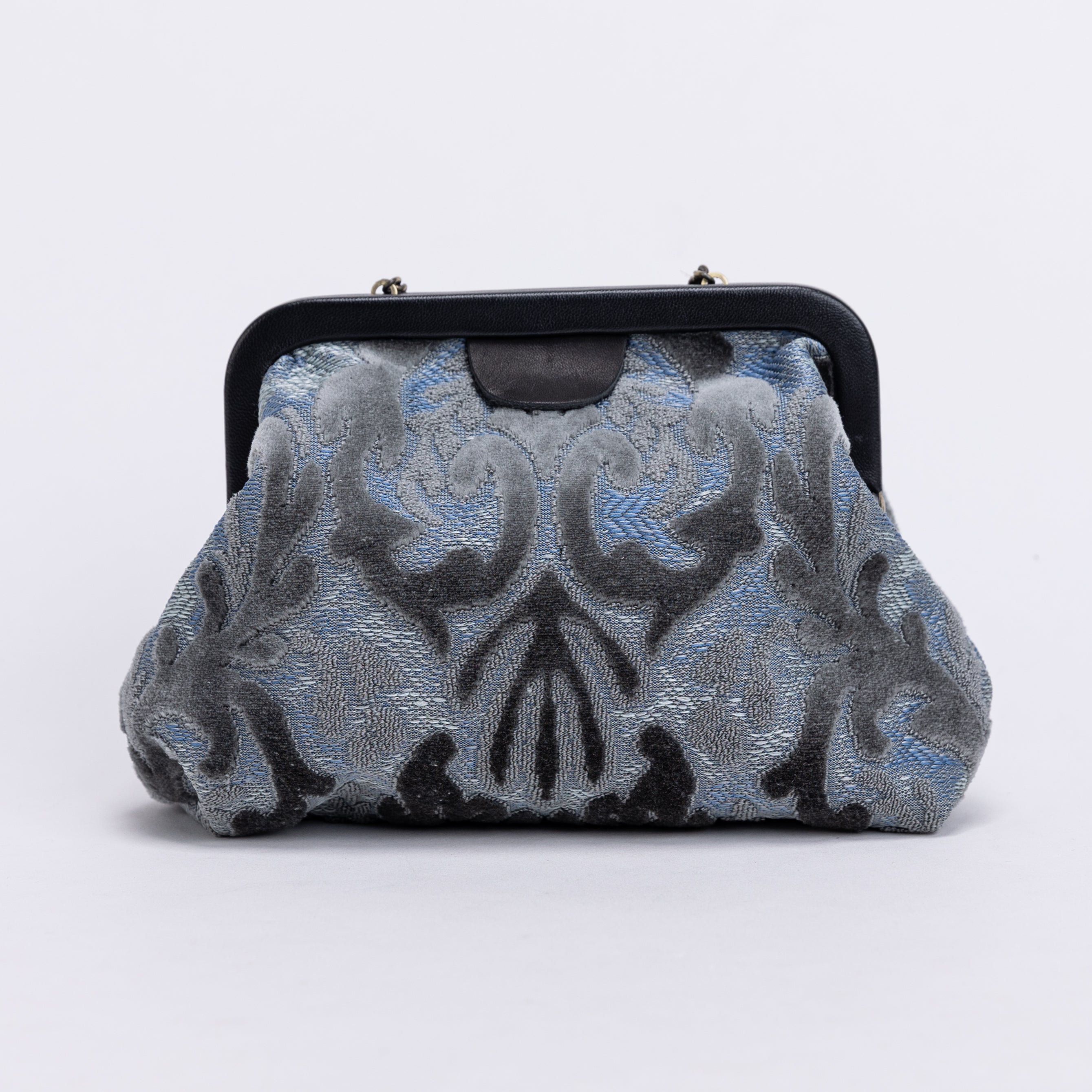 Burnout Velvet Steel Blue Alma Evening Clutch Carpet Bag of America back