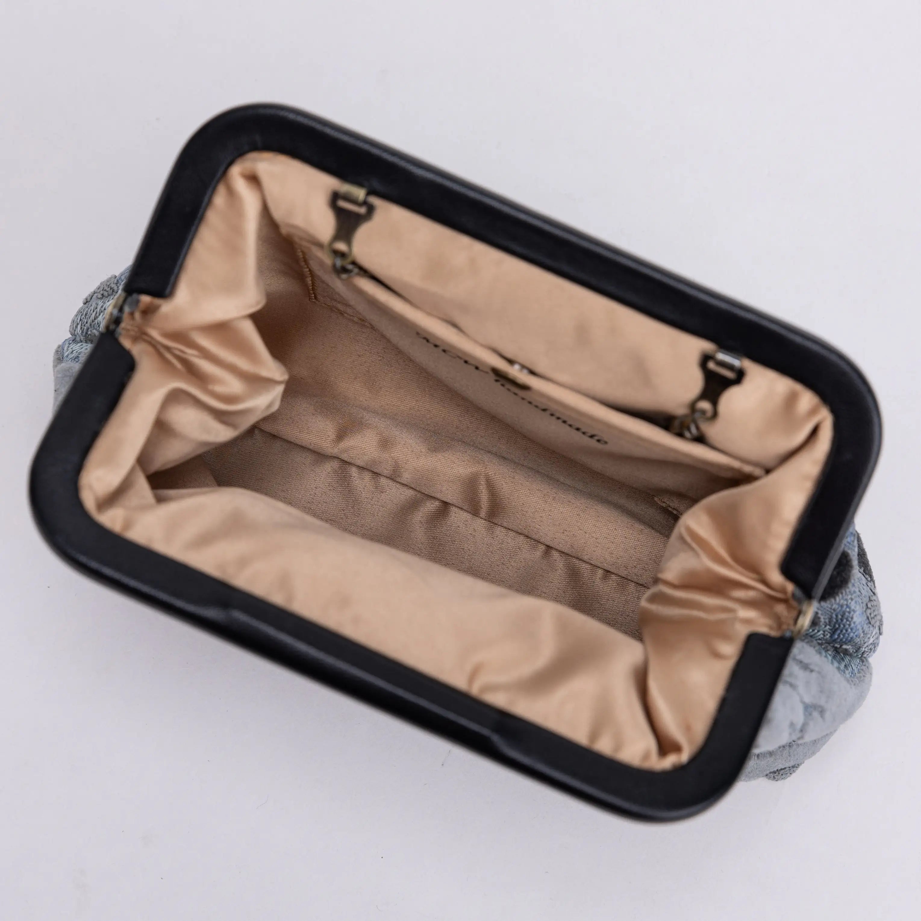  Burnout Velvet Steel Blue Alma Evening Clutch Carpet Bag of America inside