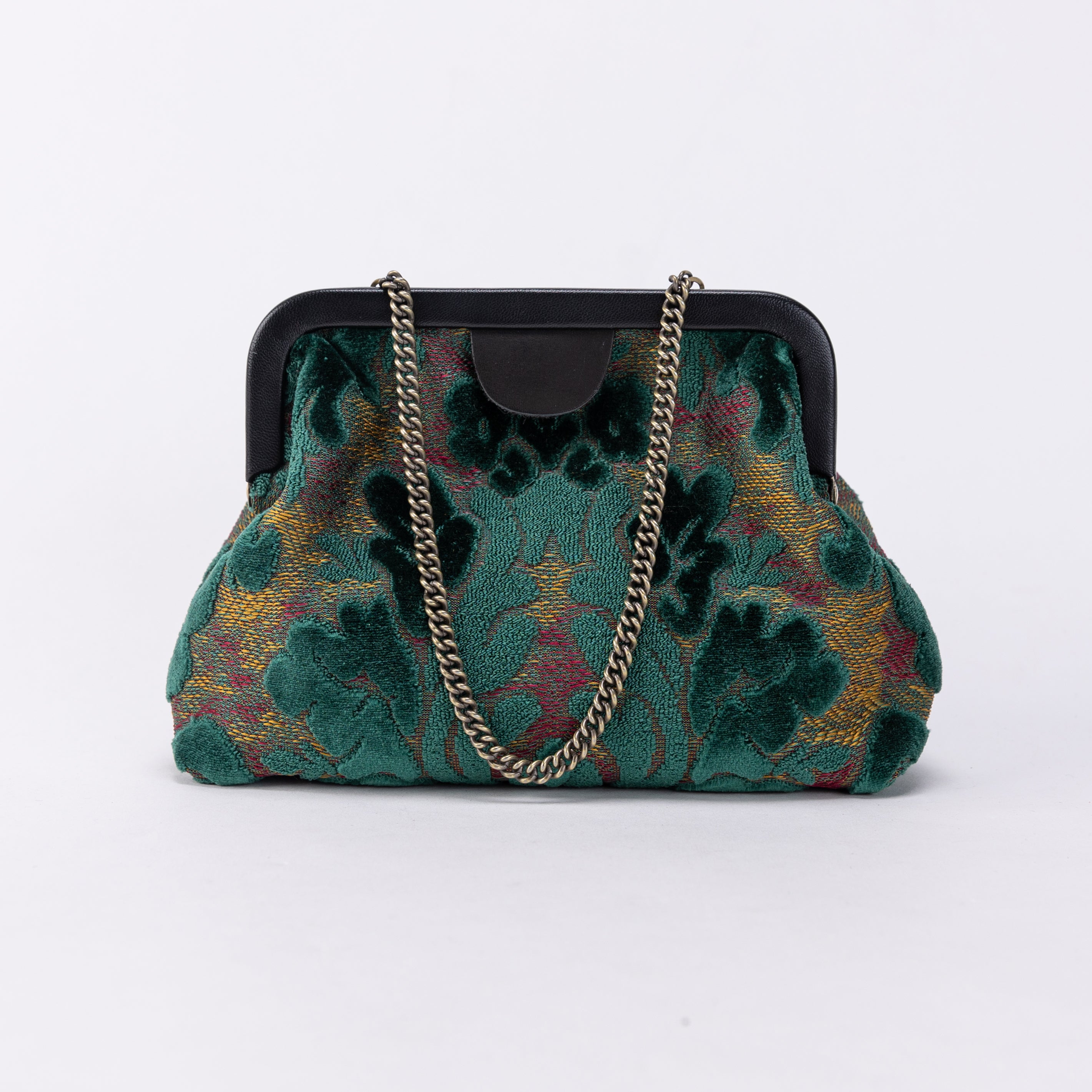 Burnout Velvet Jade Green Alma Evening Clutch Carpet Bag of America front