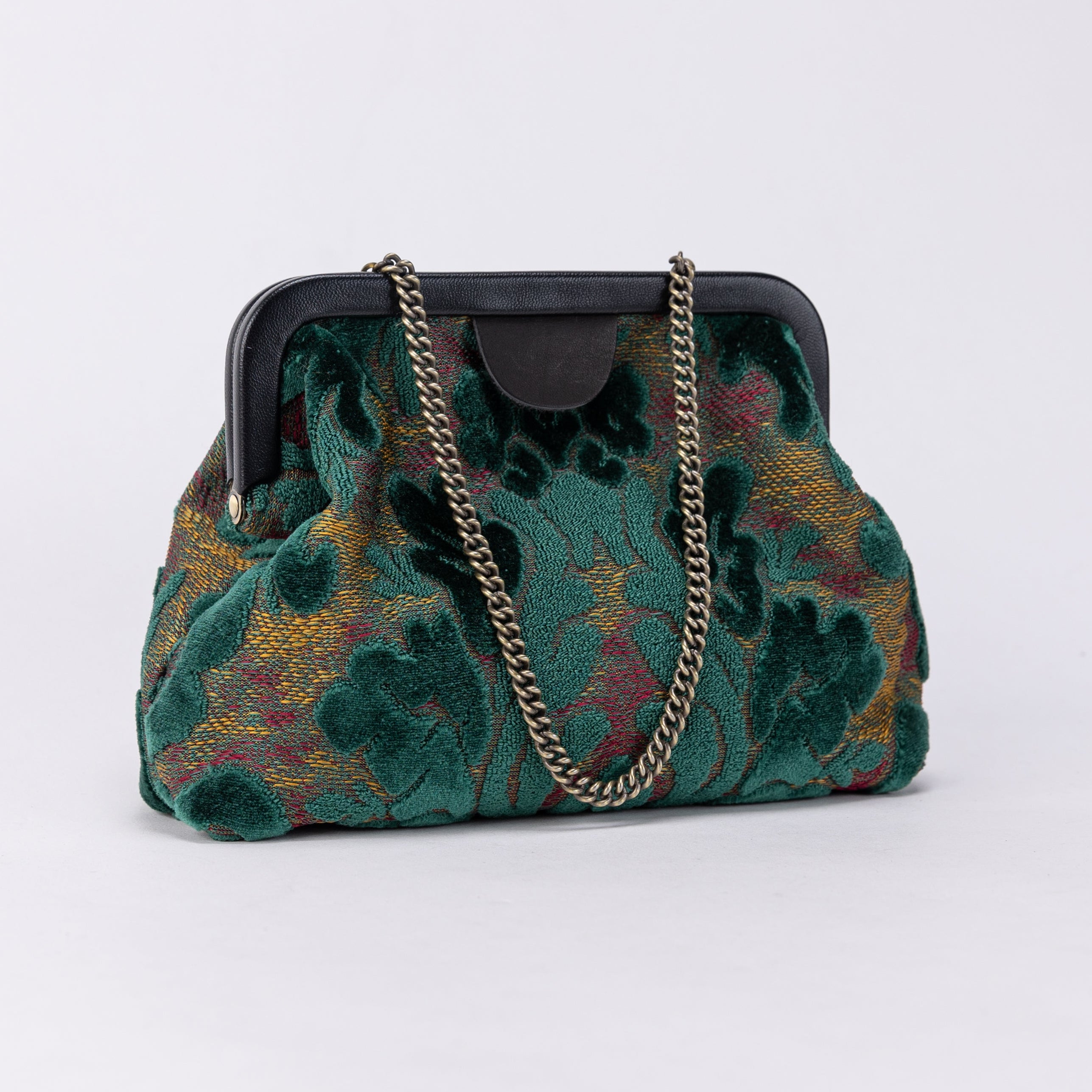 Burnout Velvet Jade Green Alma Evening Clutch Carpet Bag of America front side