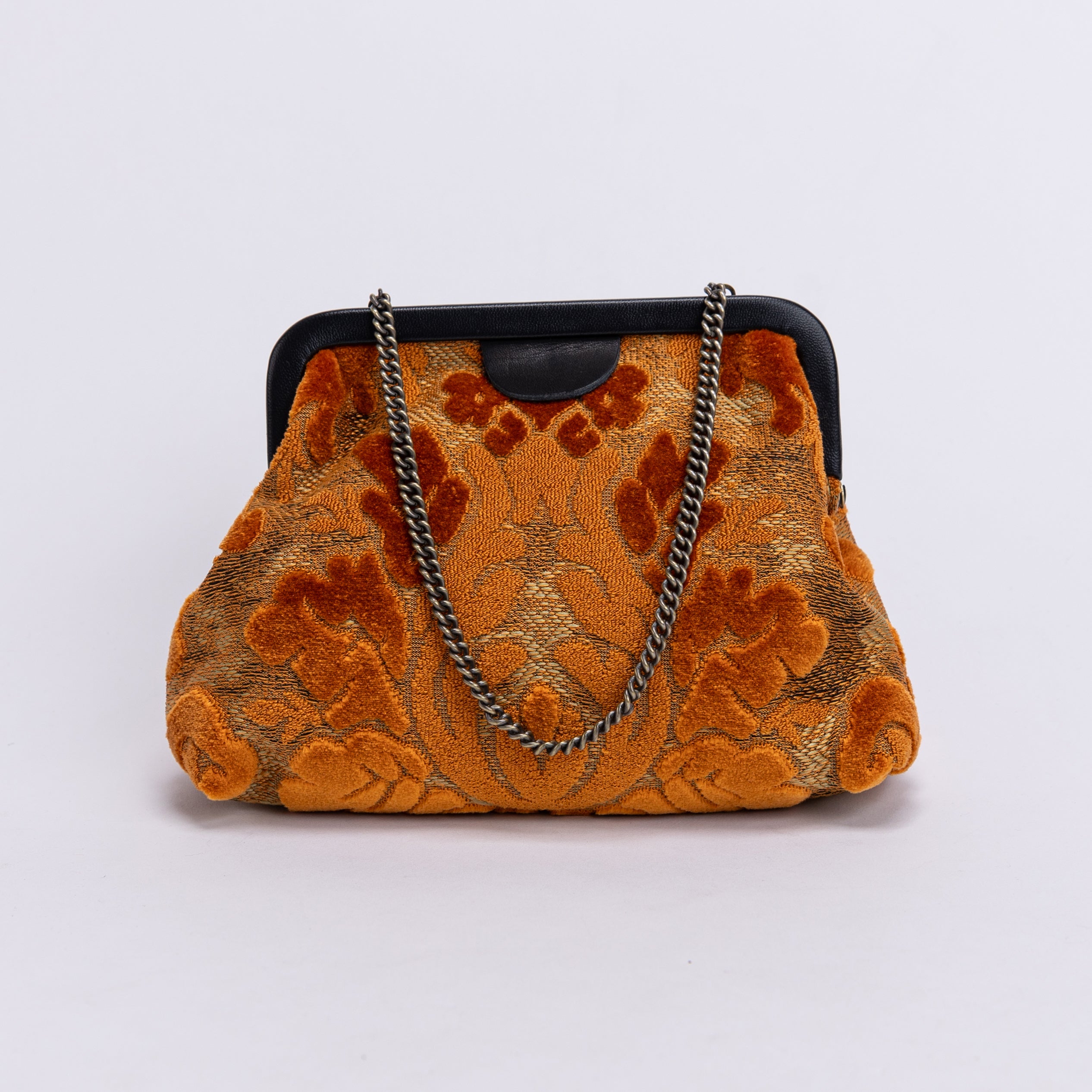 Burnout Velvet Orange Alma Evening Clutch Carpet Bag of America front