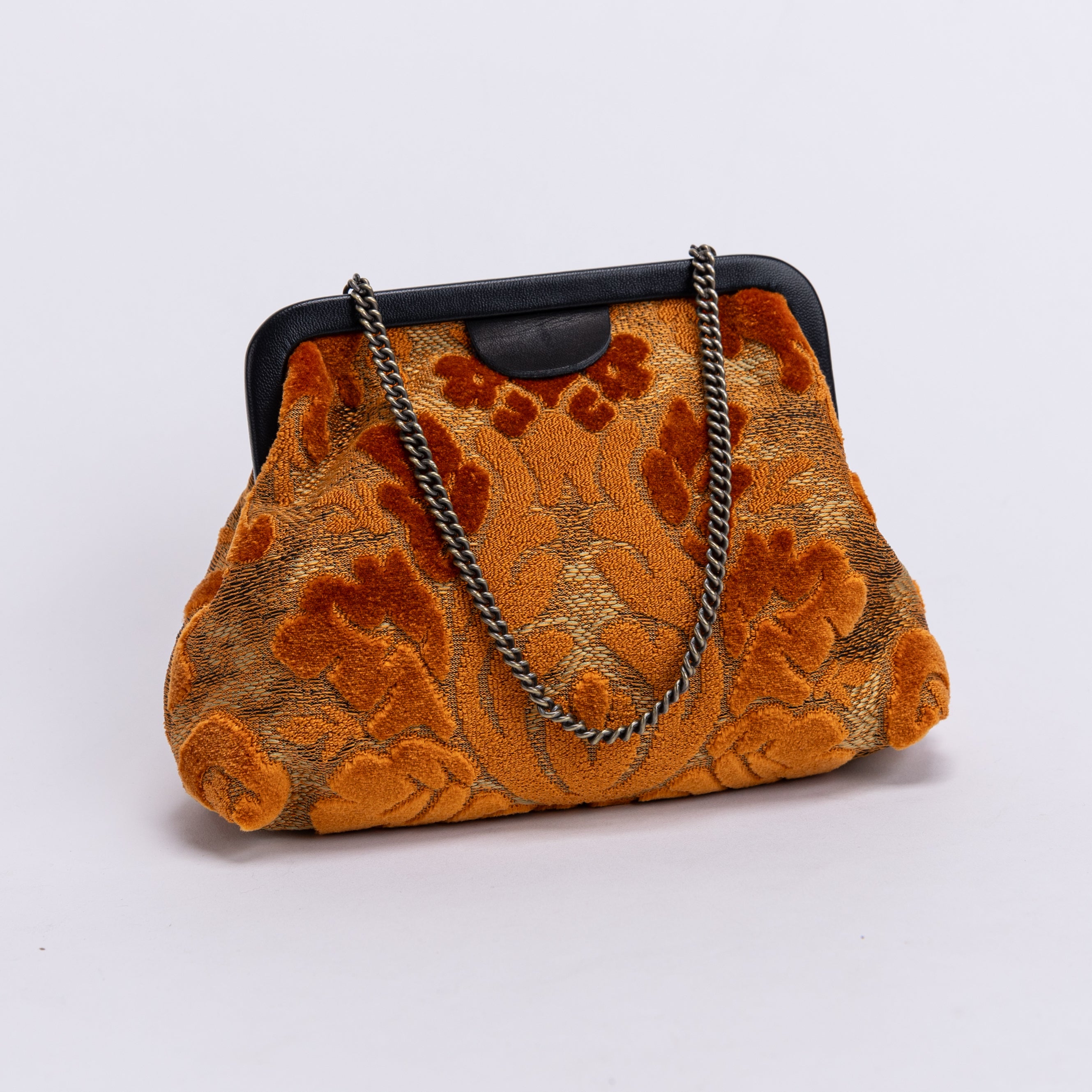 Burnout Velvet Orange Alma Evening Clutch Carpet Bag of America front side