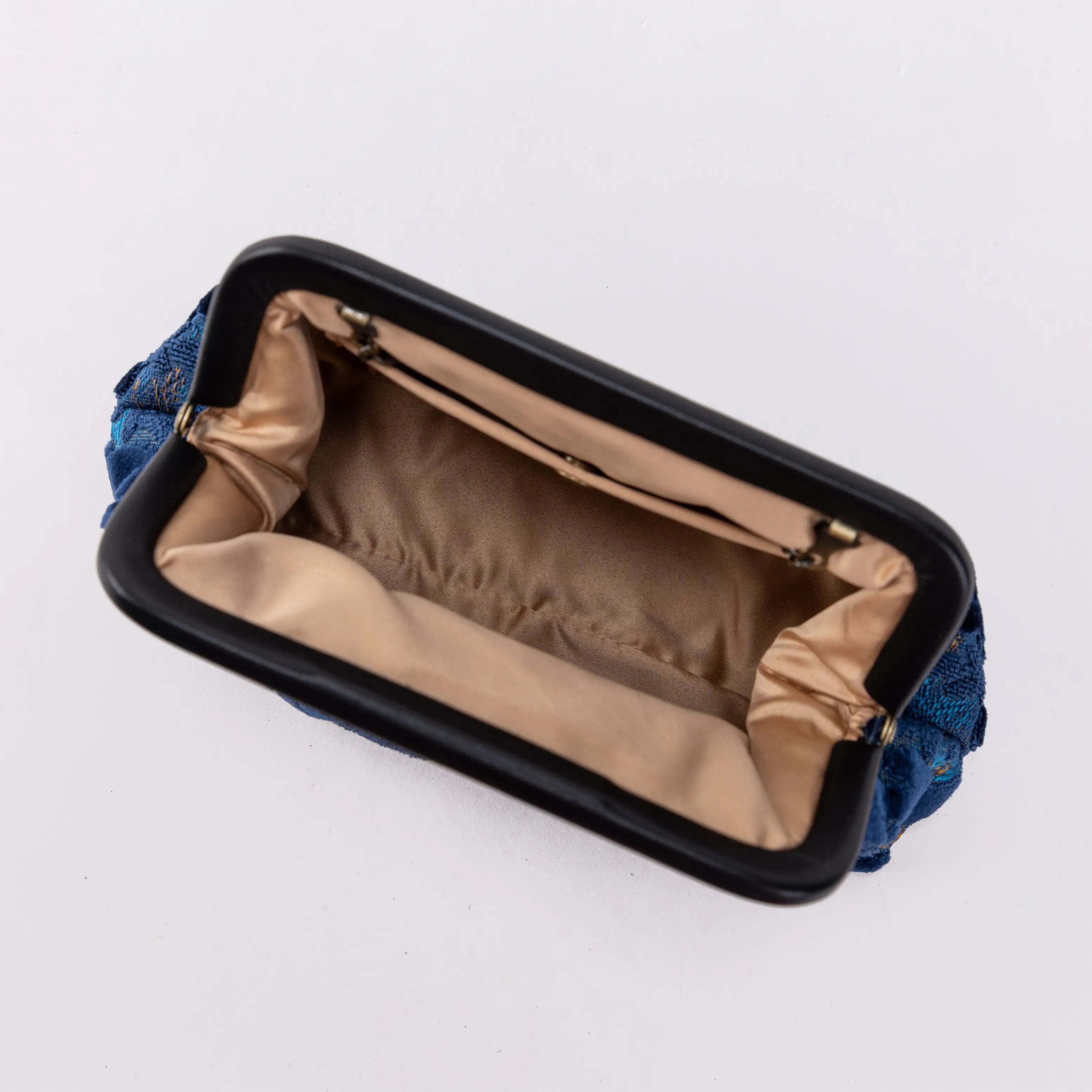 Burnout Velvet Navy Alma Evening Clutch Bag inside