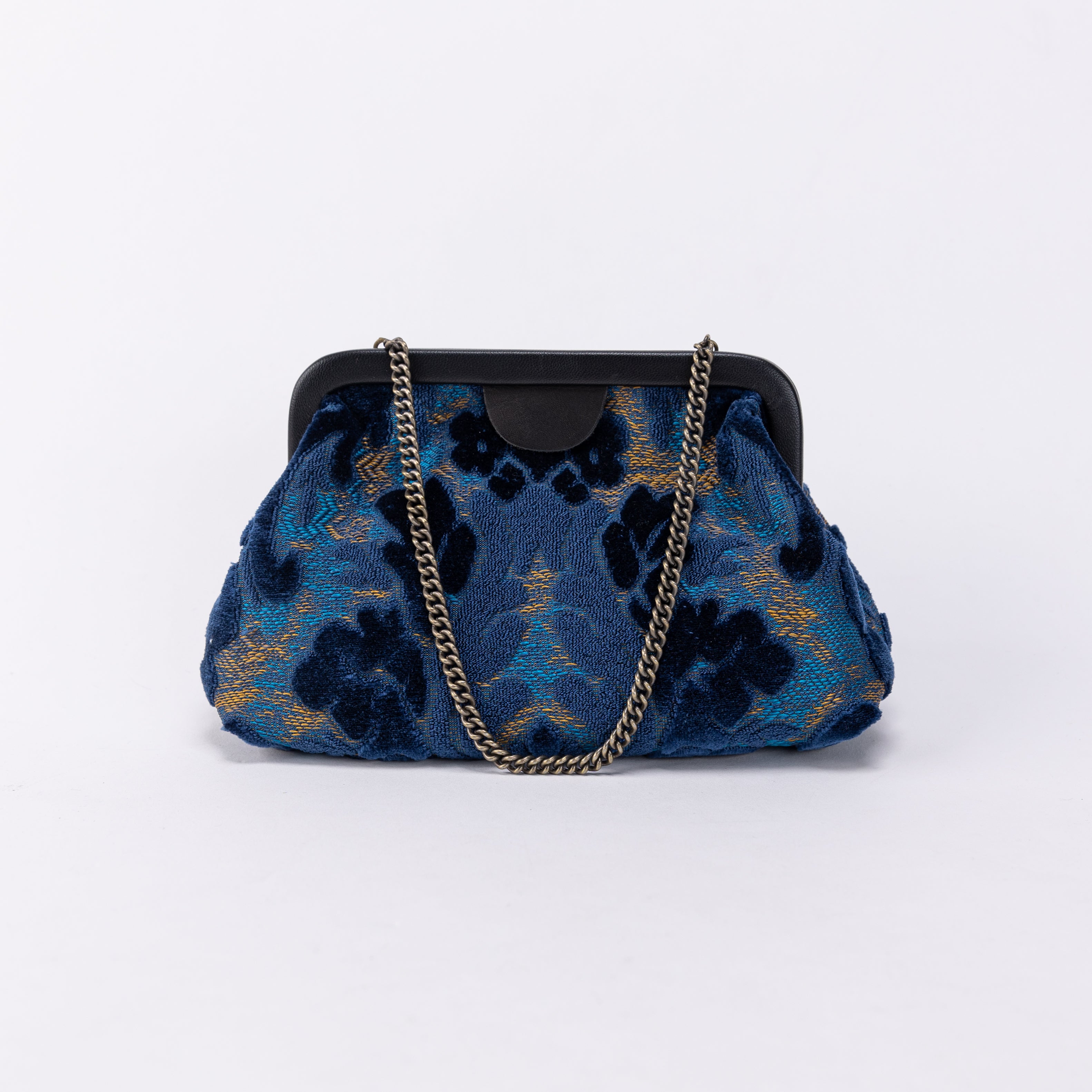 Burnout Velvet Navy Alma Evening Clutch Carpet Bag of America front