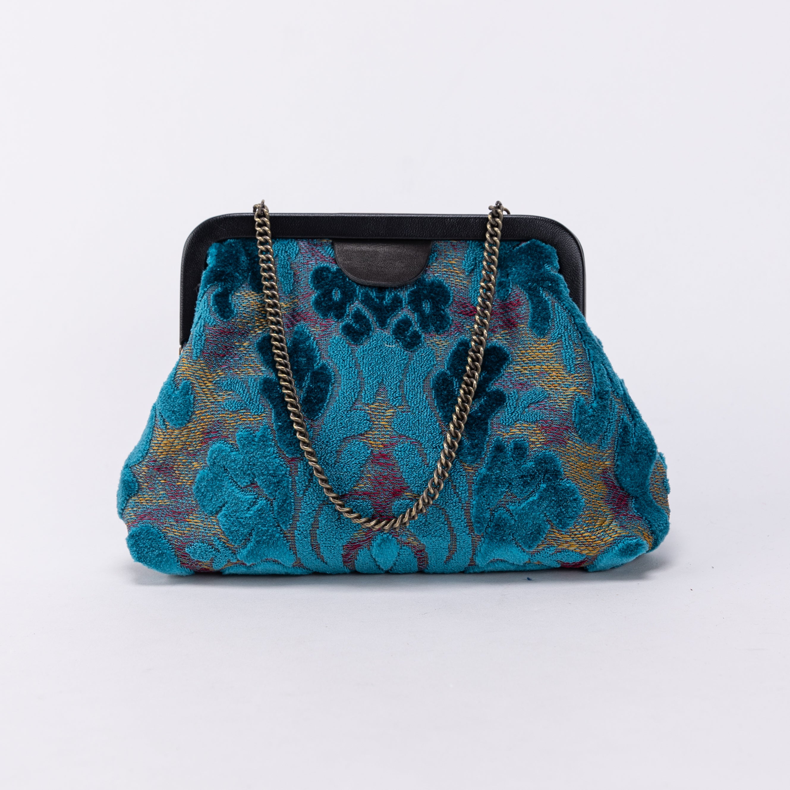 Burnout Velvet Aqua Blue Alma Evening Clutch Carpet Bag of America front