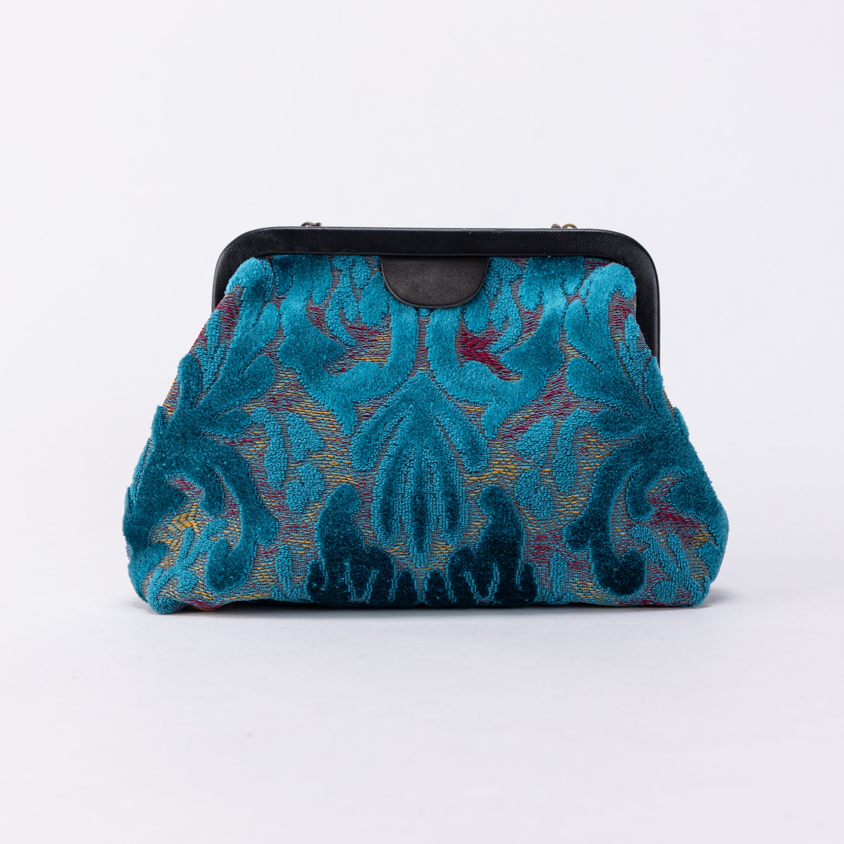 Burnout Velvet Aqua Blue Alma Evening Clutch Carpet Bag of America back