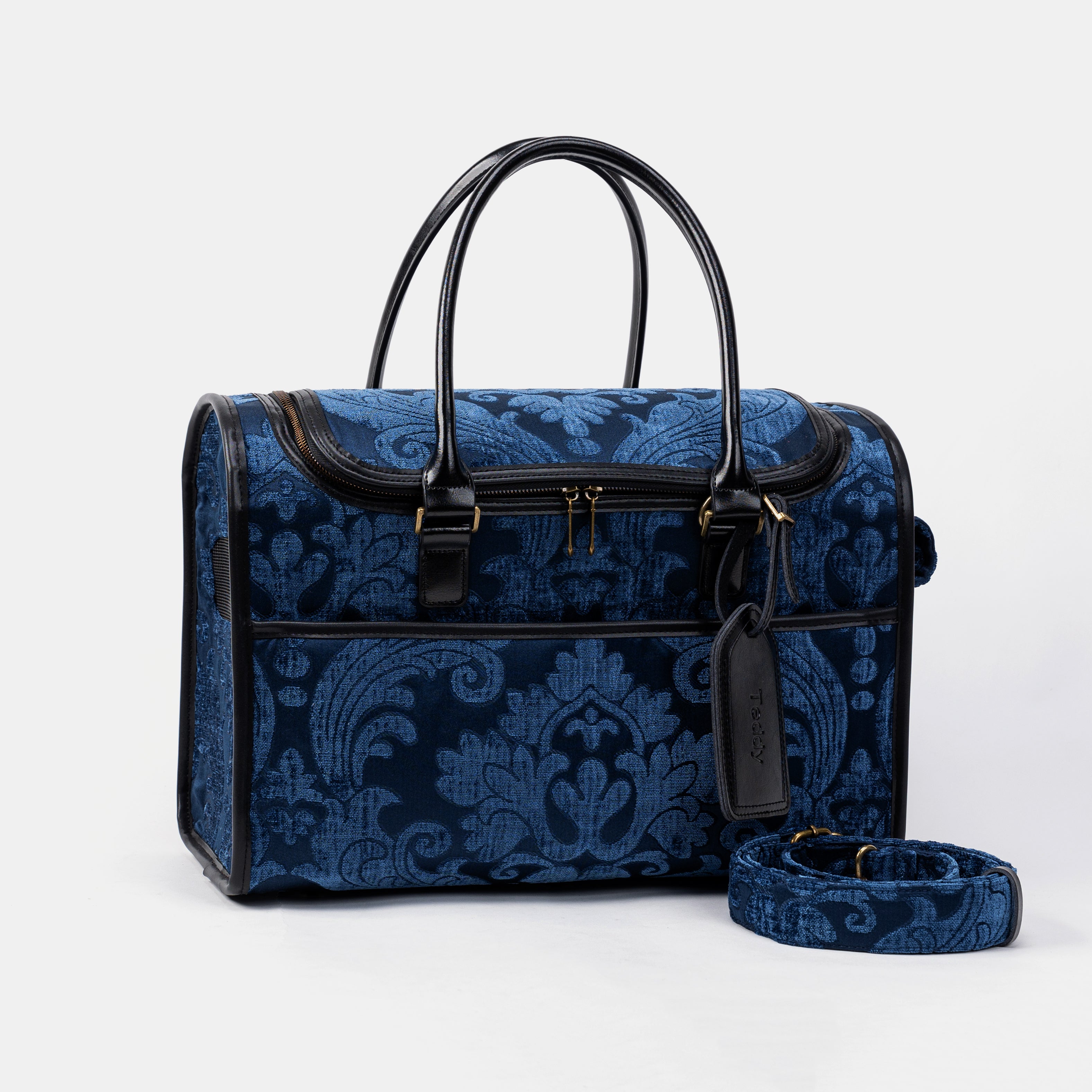 Travel Dog Carrier Bag Queen Royal Blue Shoulder Strap