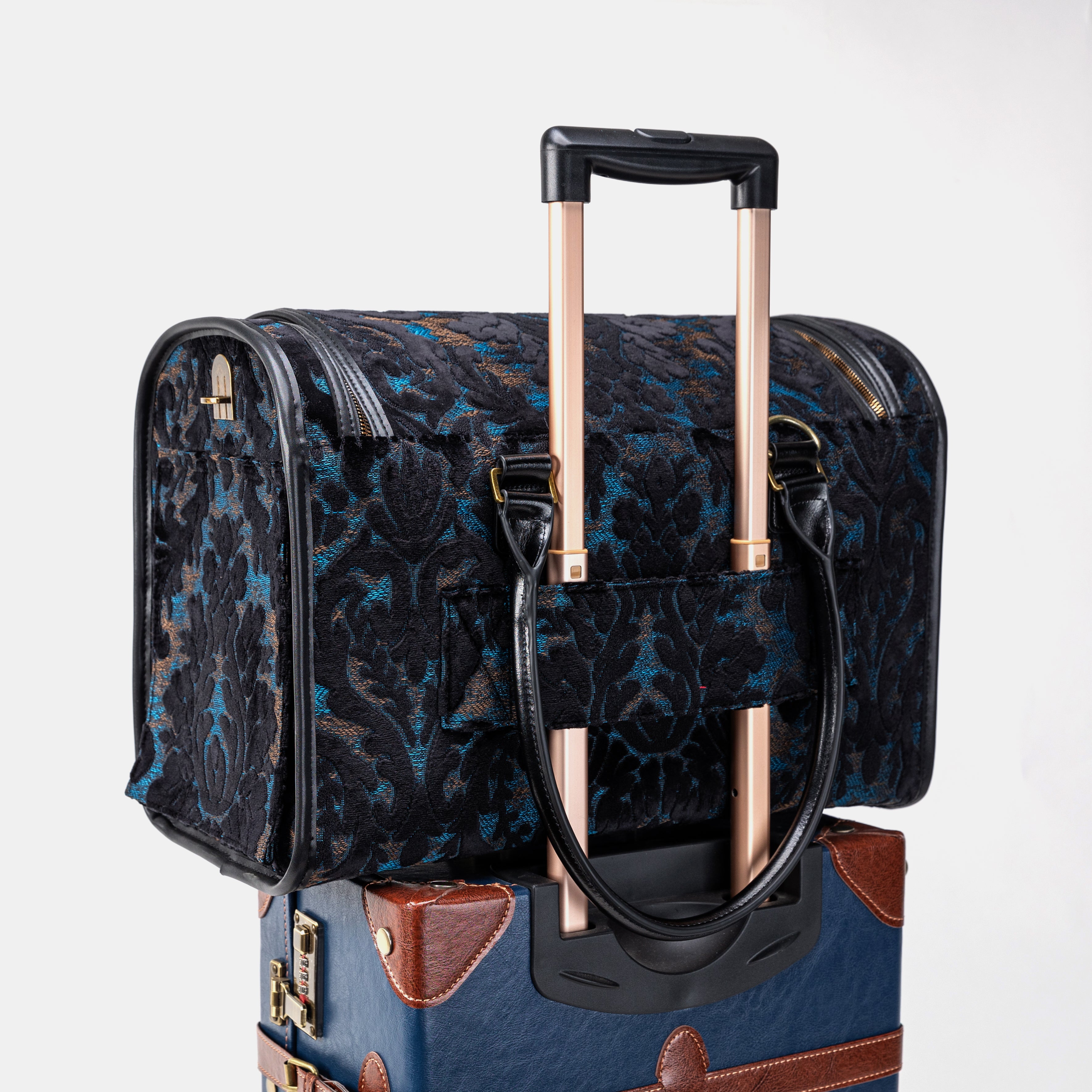 Travel Dog Carrier Bag  Burnout Velvet Black Luggage Holder