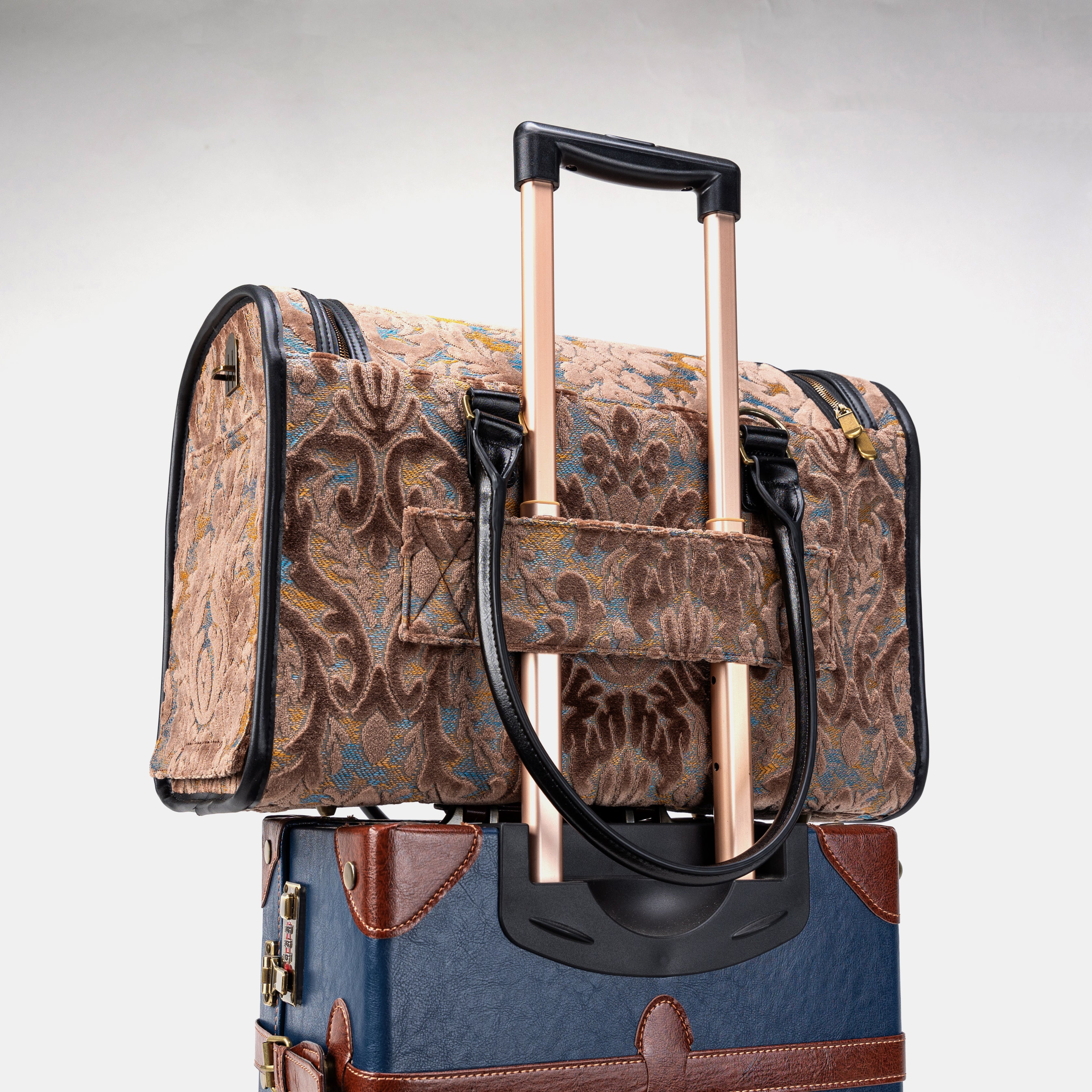 Travel Dog Carrier Bag  Burnout Velvet Camel Luggage Holder