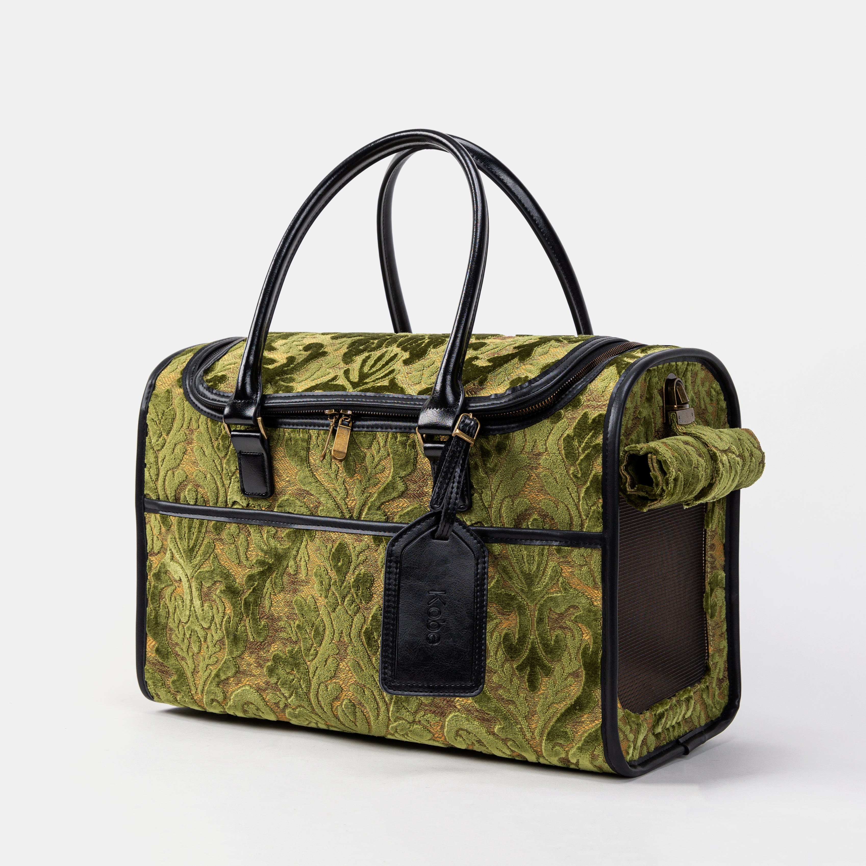 Travel Dog Carrier Bag Burnout Velvet Fern Green Main