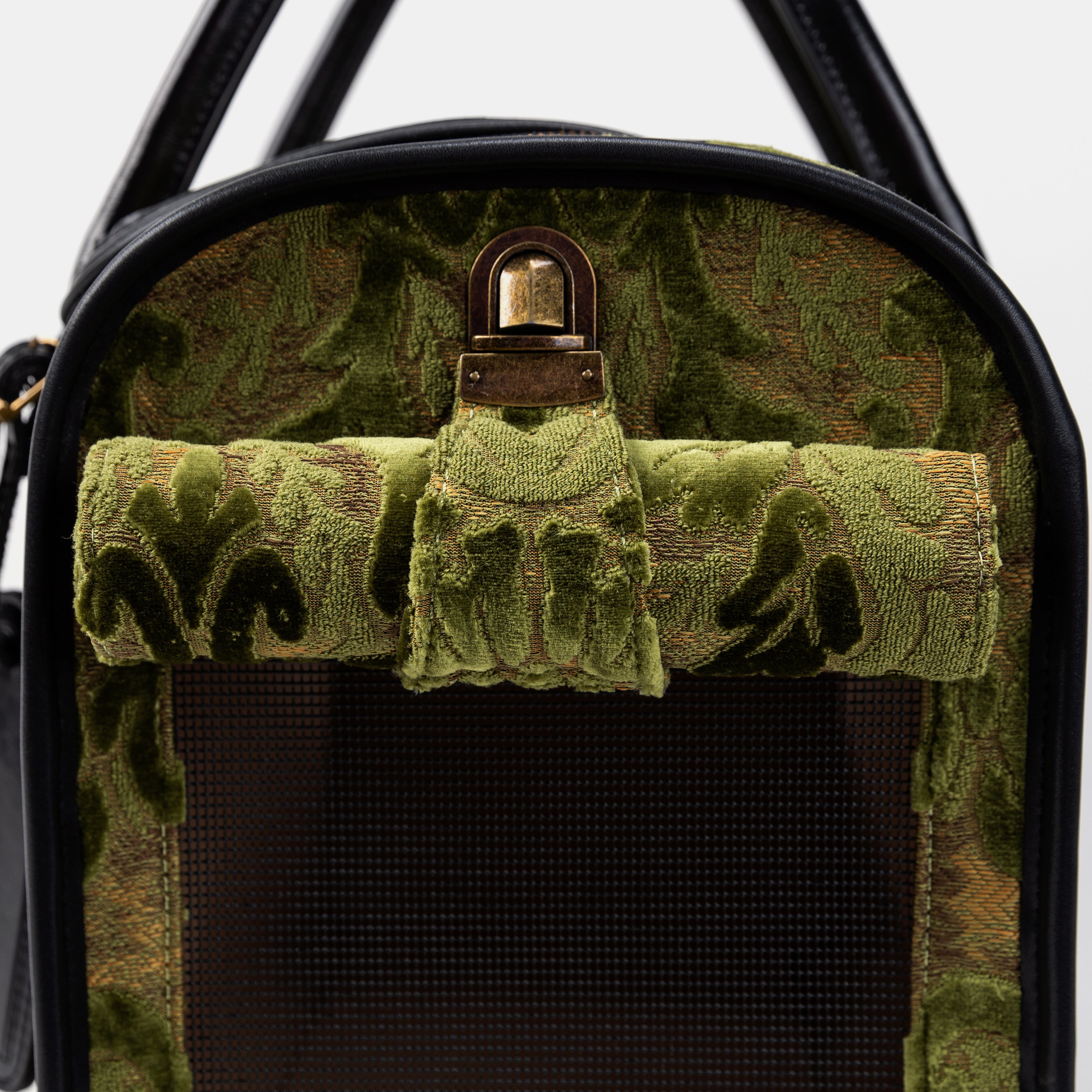 Travel Dog Carrier Bag Burnout Velvet Fern Green Roll Up Flap
