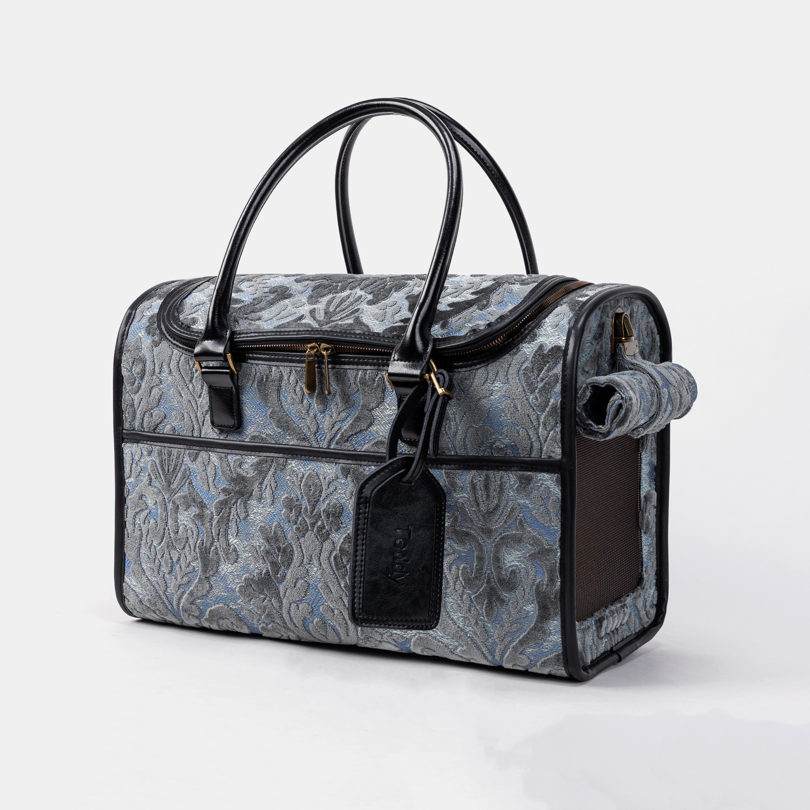 Travel Dog Carrier Bag  Burnout Velvet Steel Blue Main