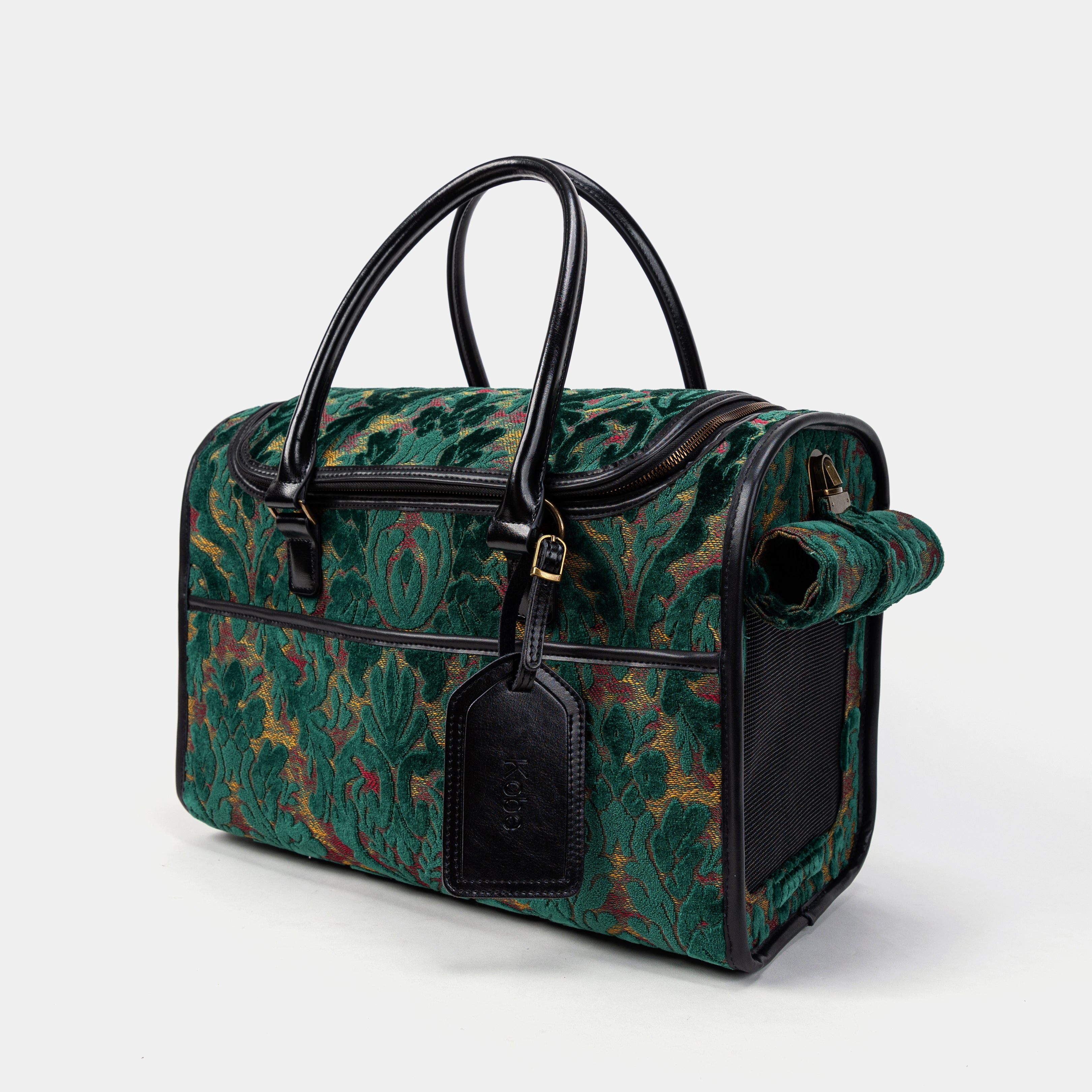 Travel Dog Carrier Bag Burnout Velvet Jade Green Main