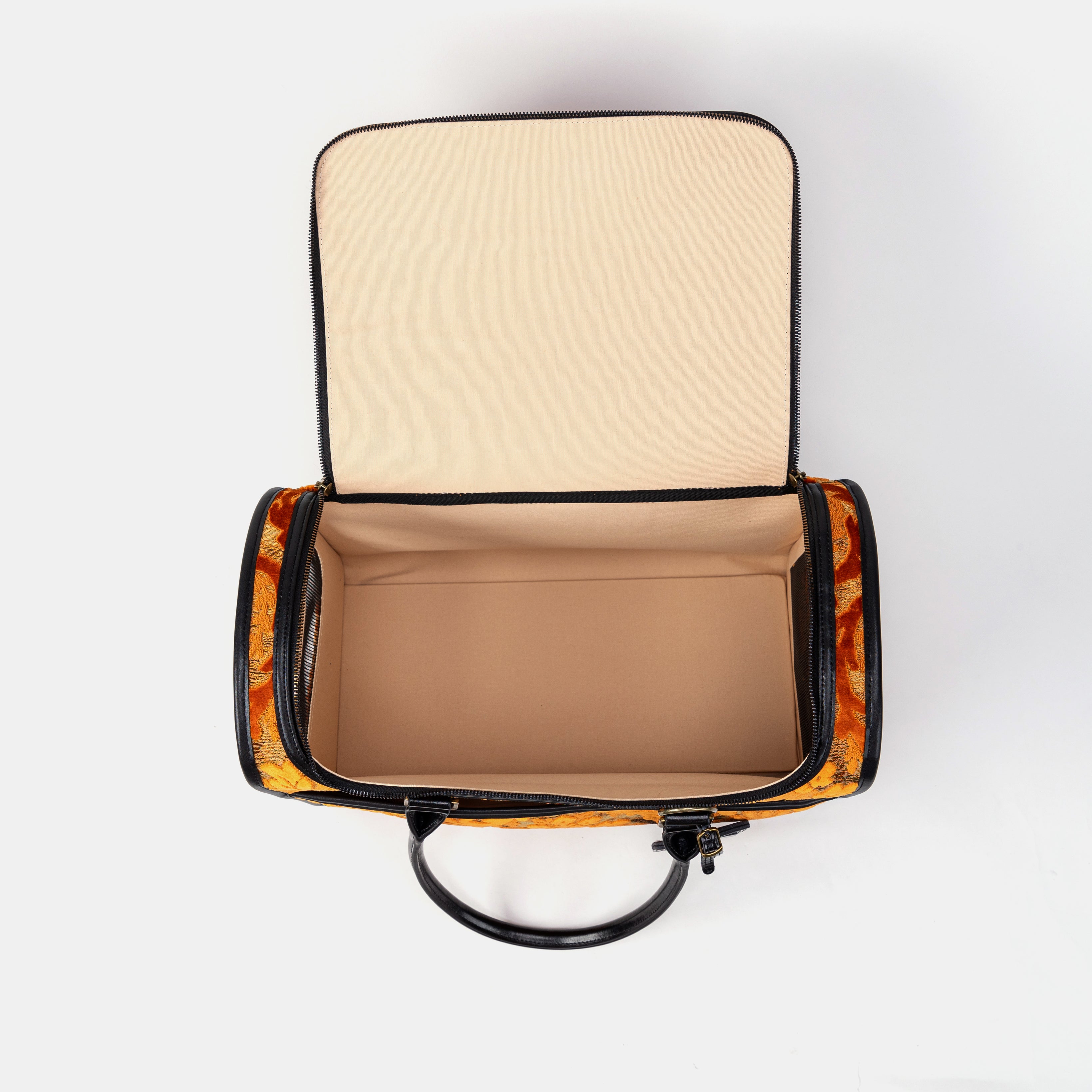 Travel Dog Carrier Bag Burnout Burnout Velvet Orange Inside