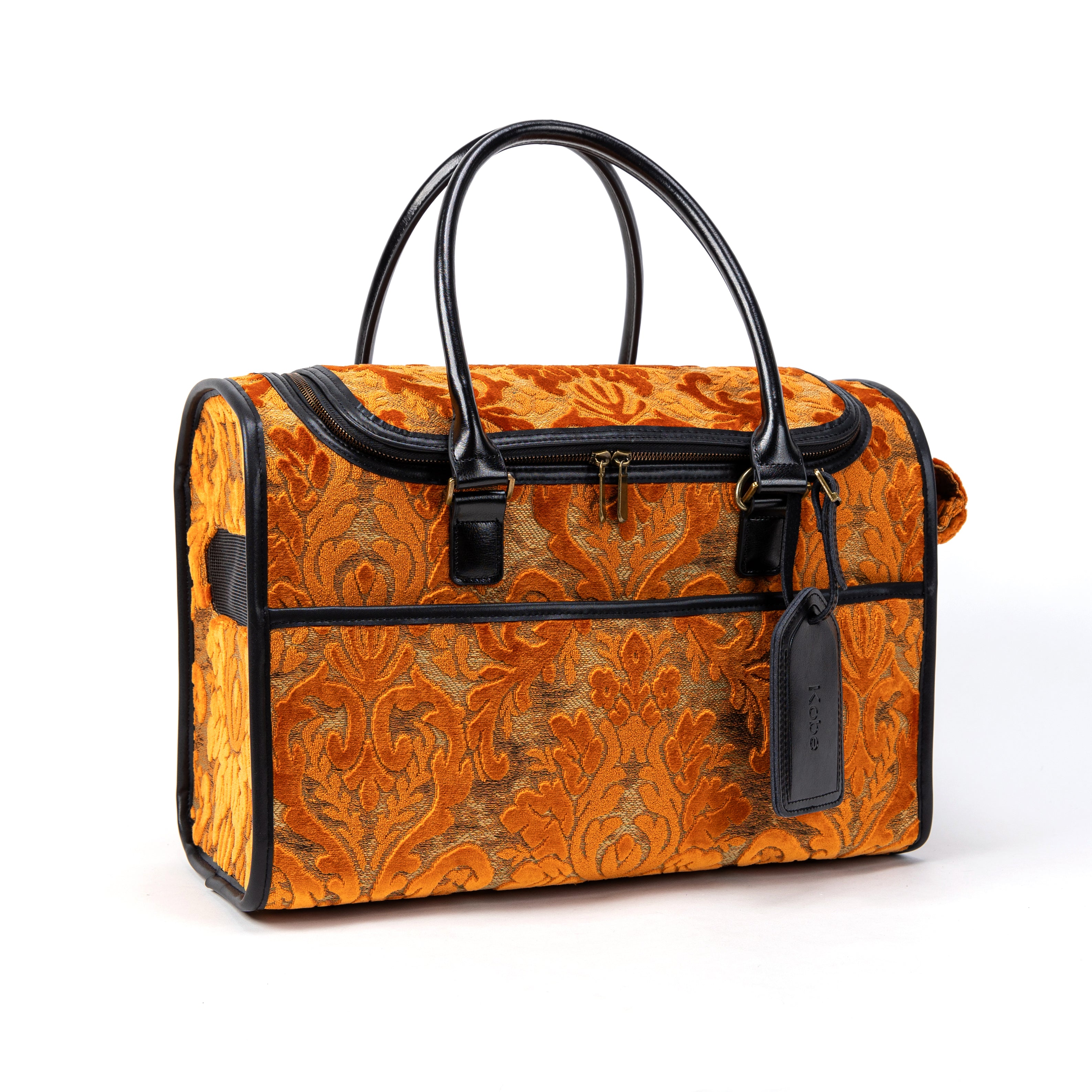 Travel Dog Carrier Bag Burnout Burnout Velvet Orange Front