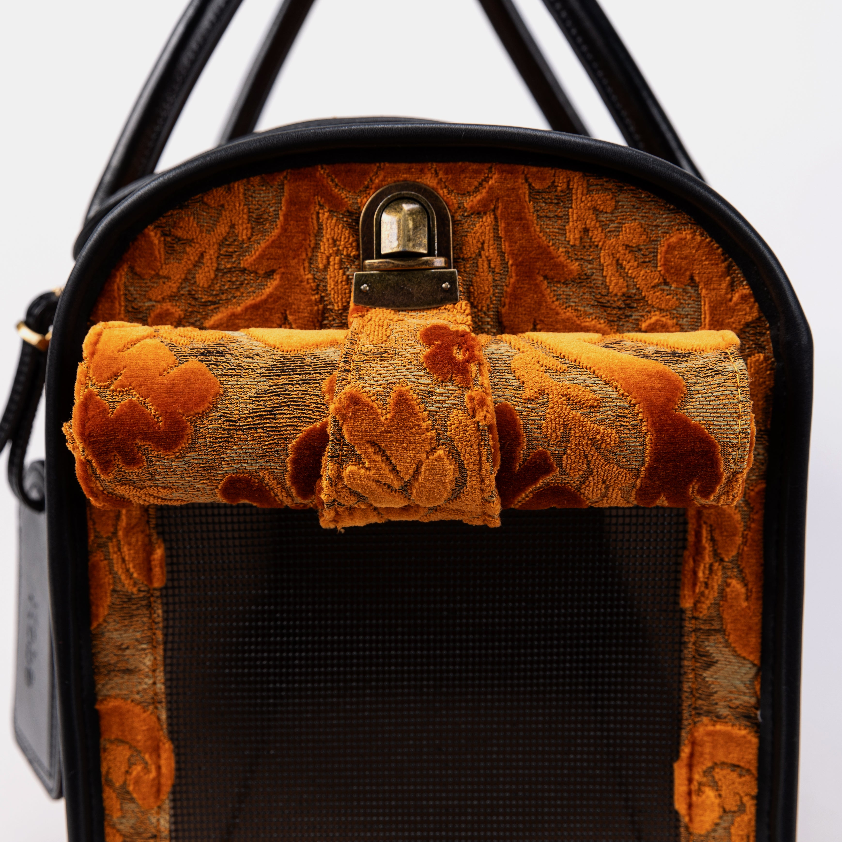 Travel Dog Carrier Bag Burnout Burnout Velvet Orange Roll Up Flap