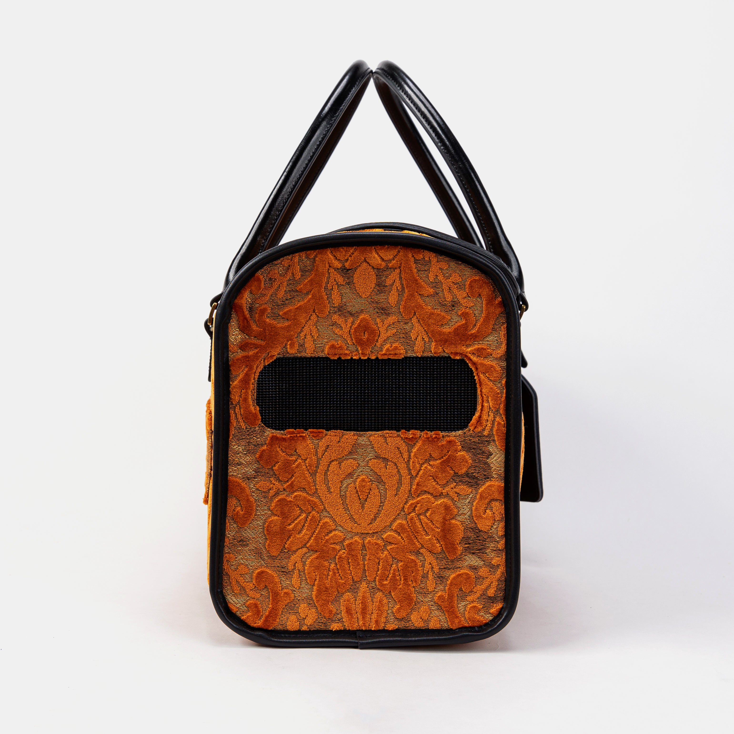 Travel Dog Carrier Bag Burnout Burnout Velvet Orange Side Mesh