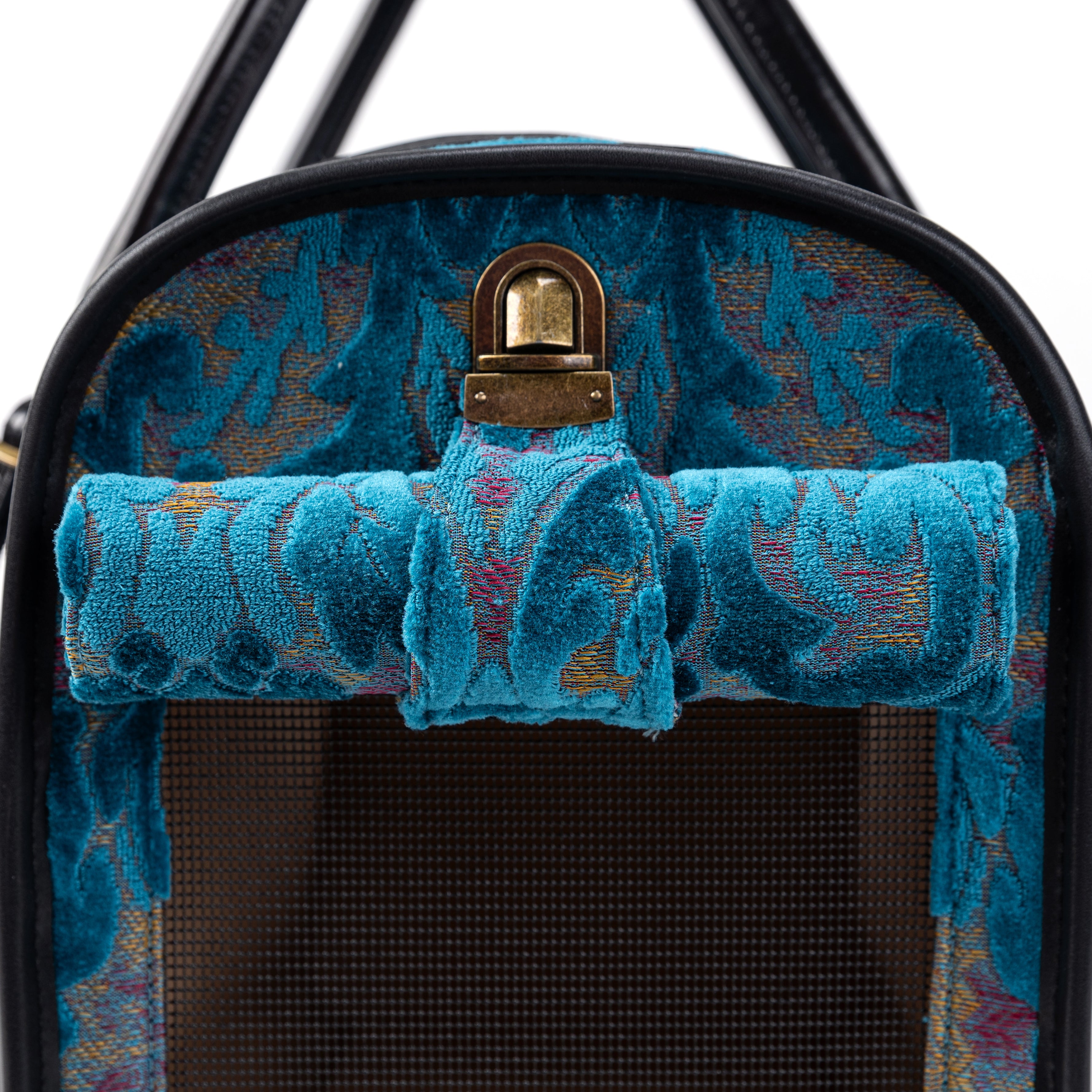 Travel Dog Carrier Bag Burnout Velvet Aqua Blue Roll Up Flap