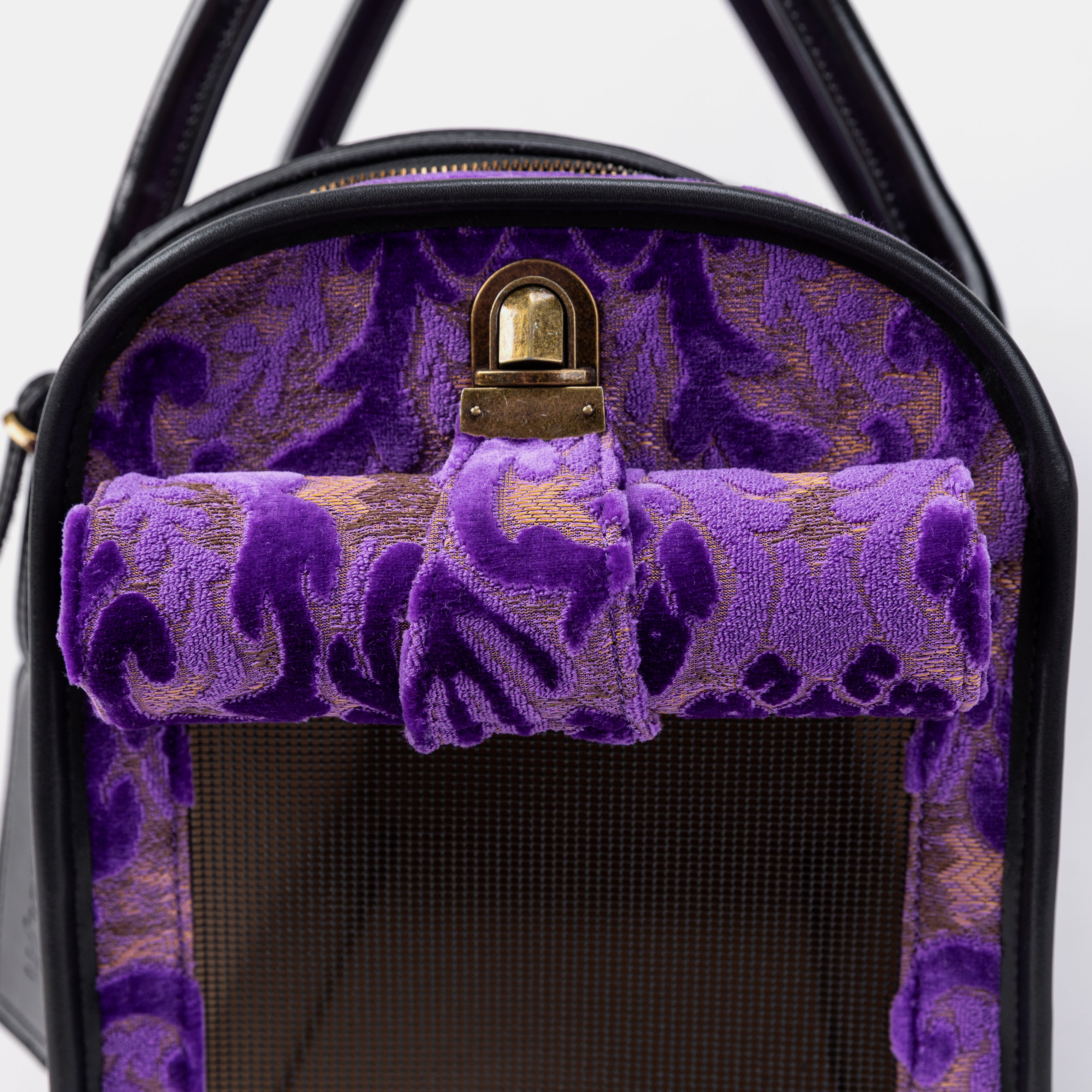 Travel Dog Carrier Bag  Burnout Velvet Purple Roll Up Flap