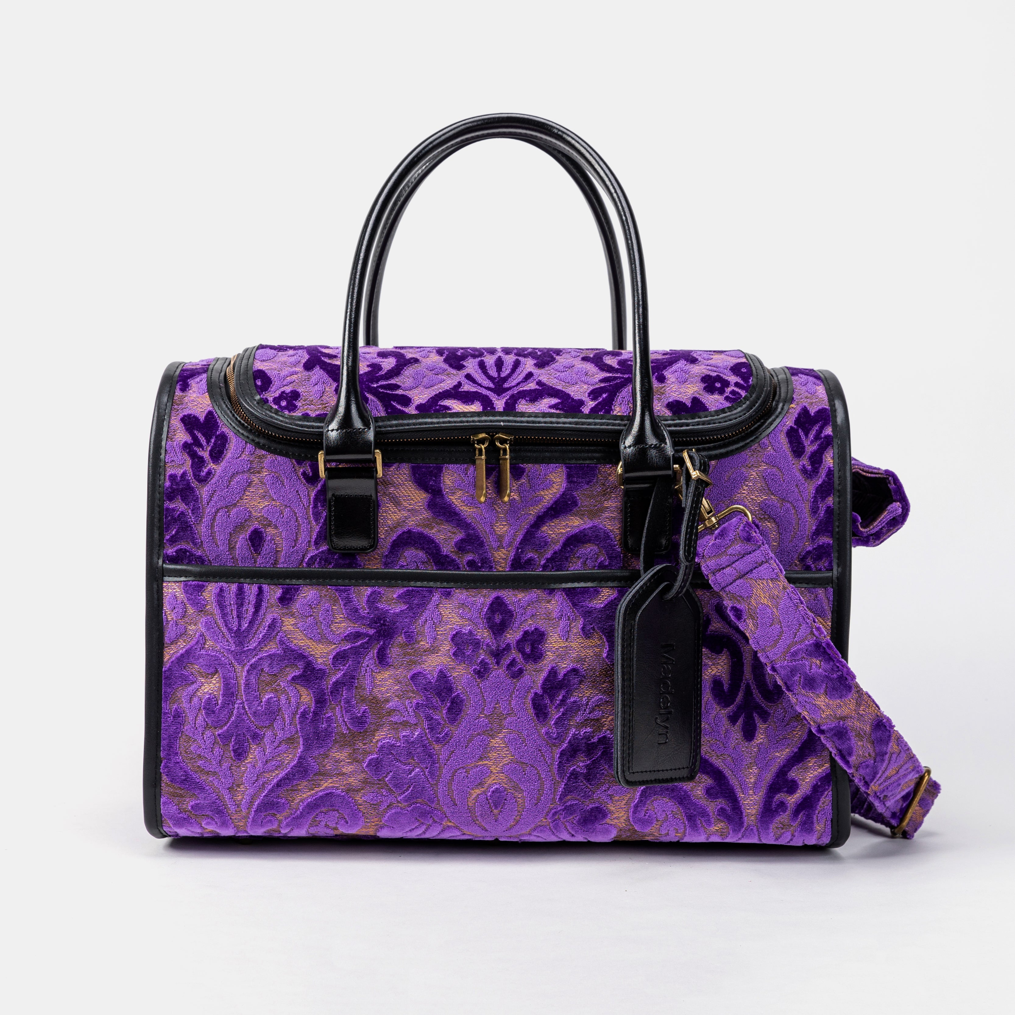 Travel Dog Carrier Bag  Burnout Velvet Purple Front