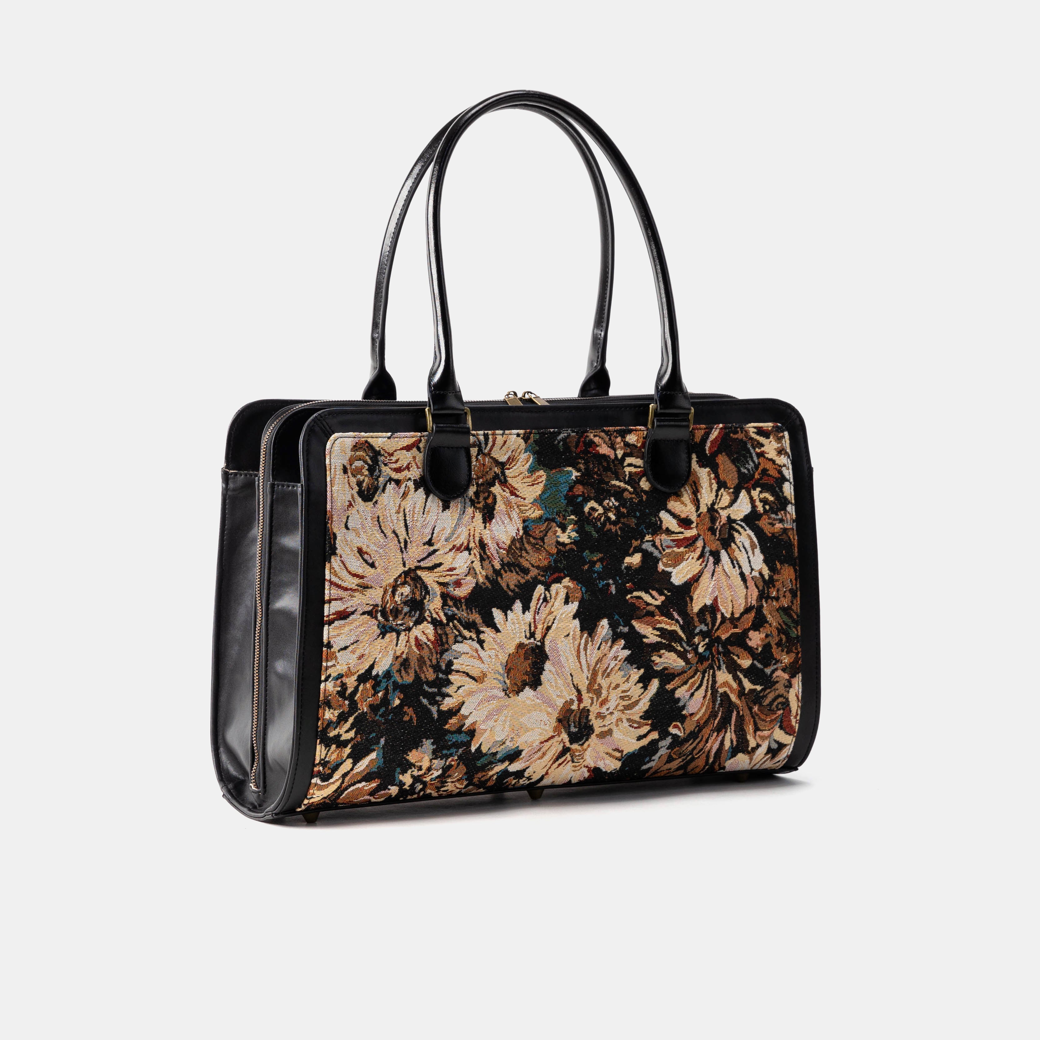 Blooming Daisy Black Business Tote Slightly tilted