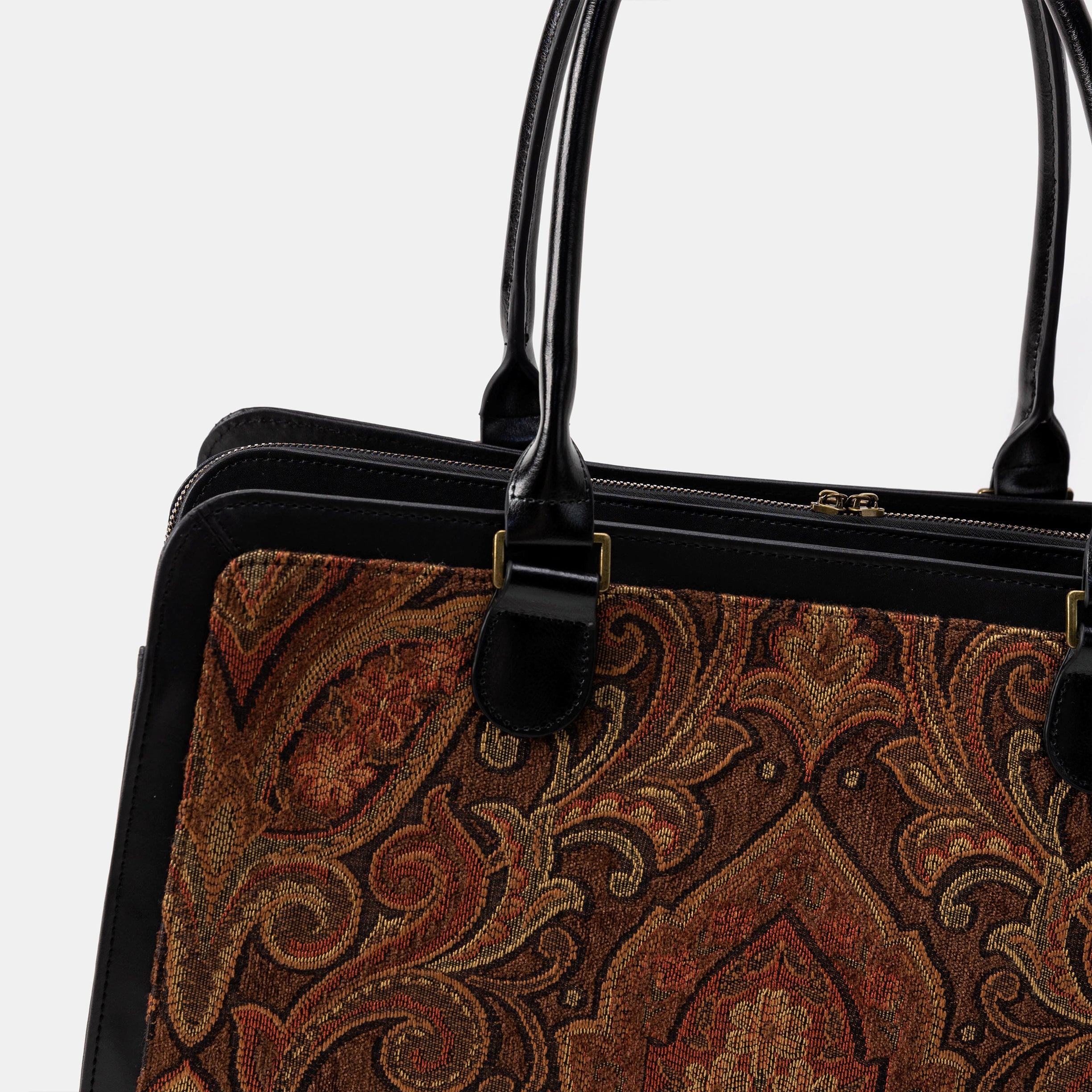 Business Tote Carpet Bag Damask D. Brown  detail