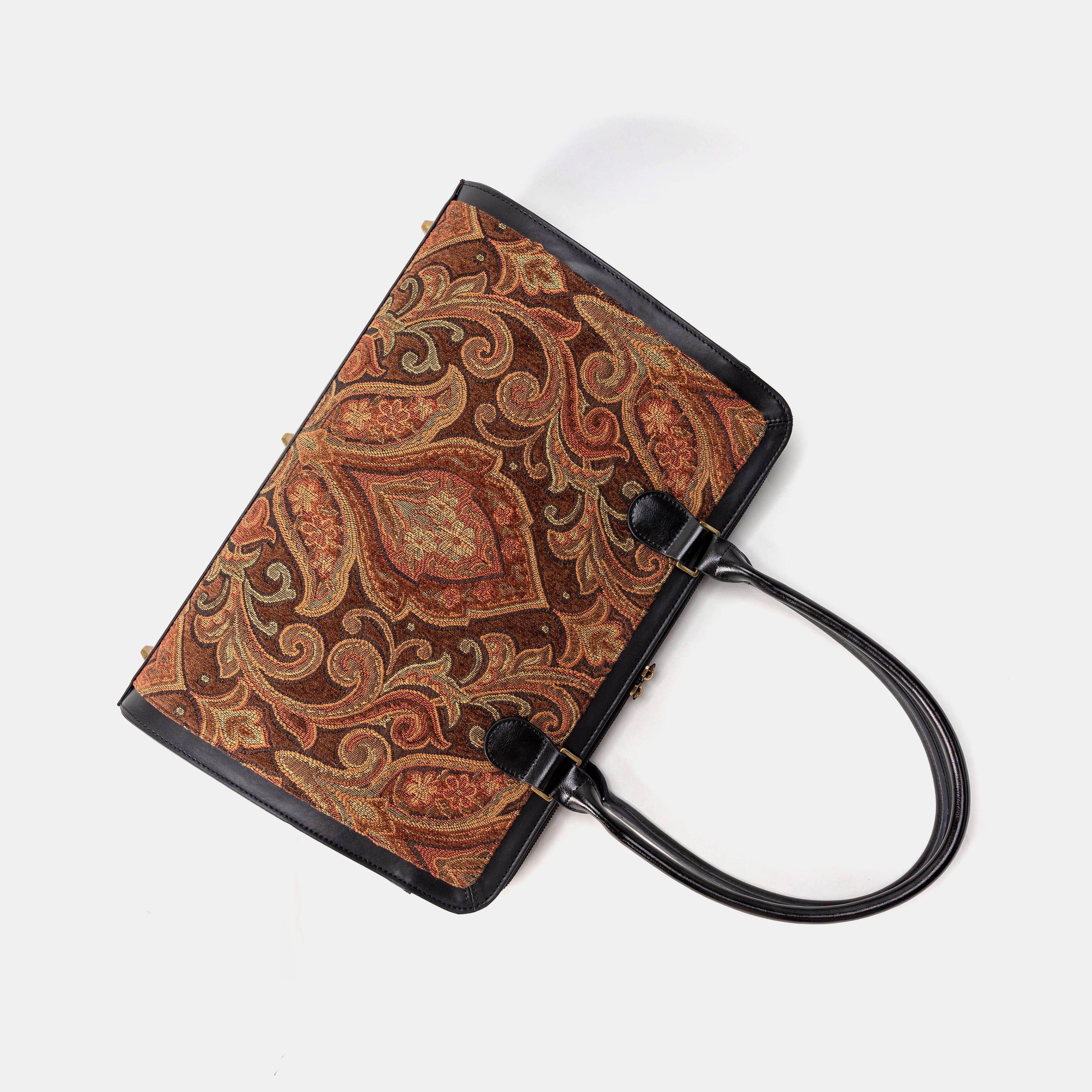 Business Tote Carpet Bag Damask D. Brown  flat lying