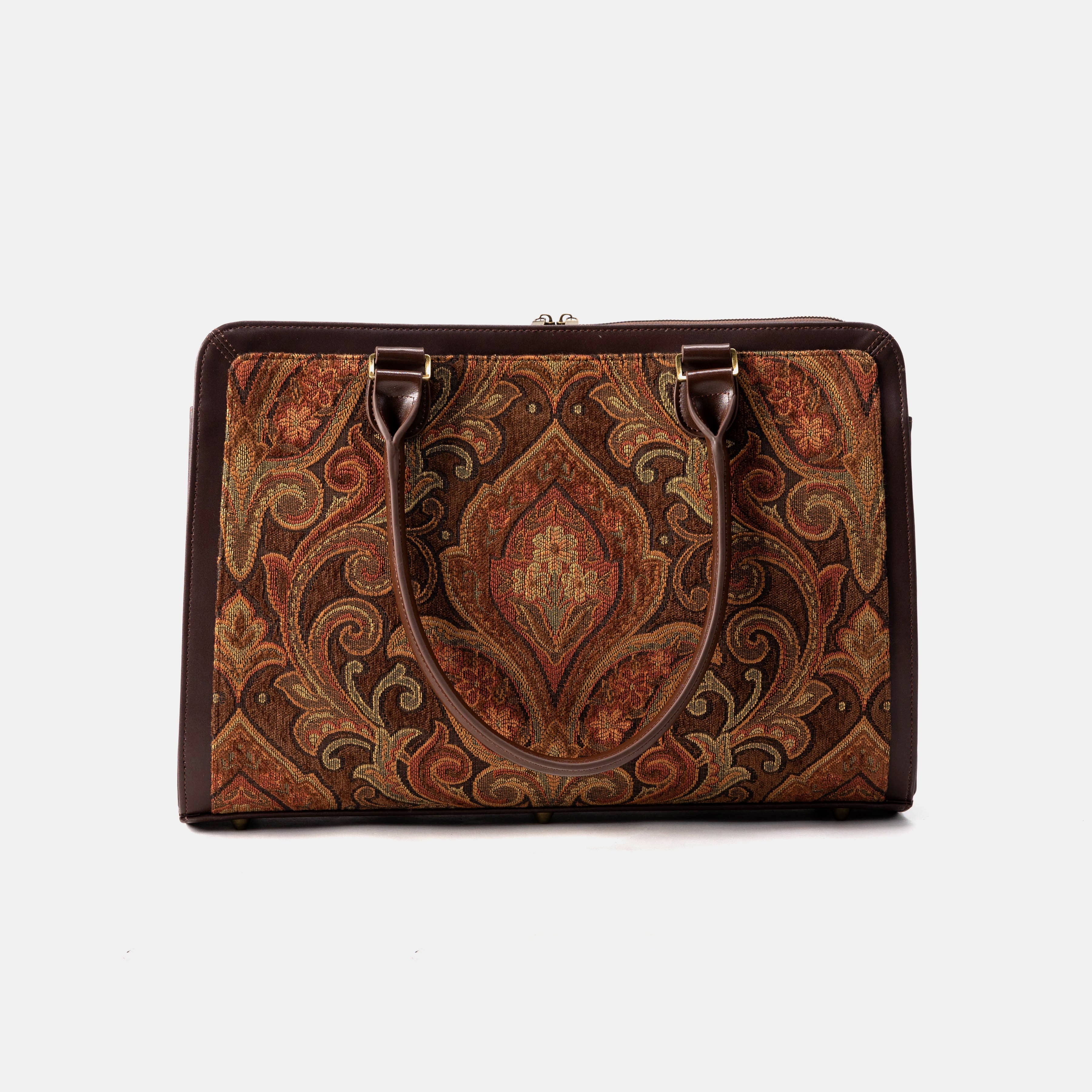 Damask D. Brown Business Tote handle hang